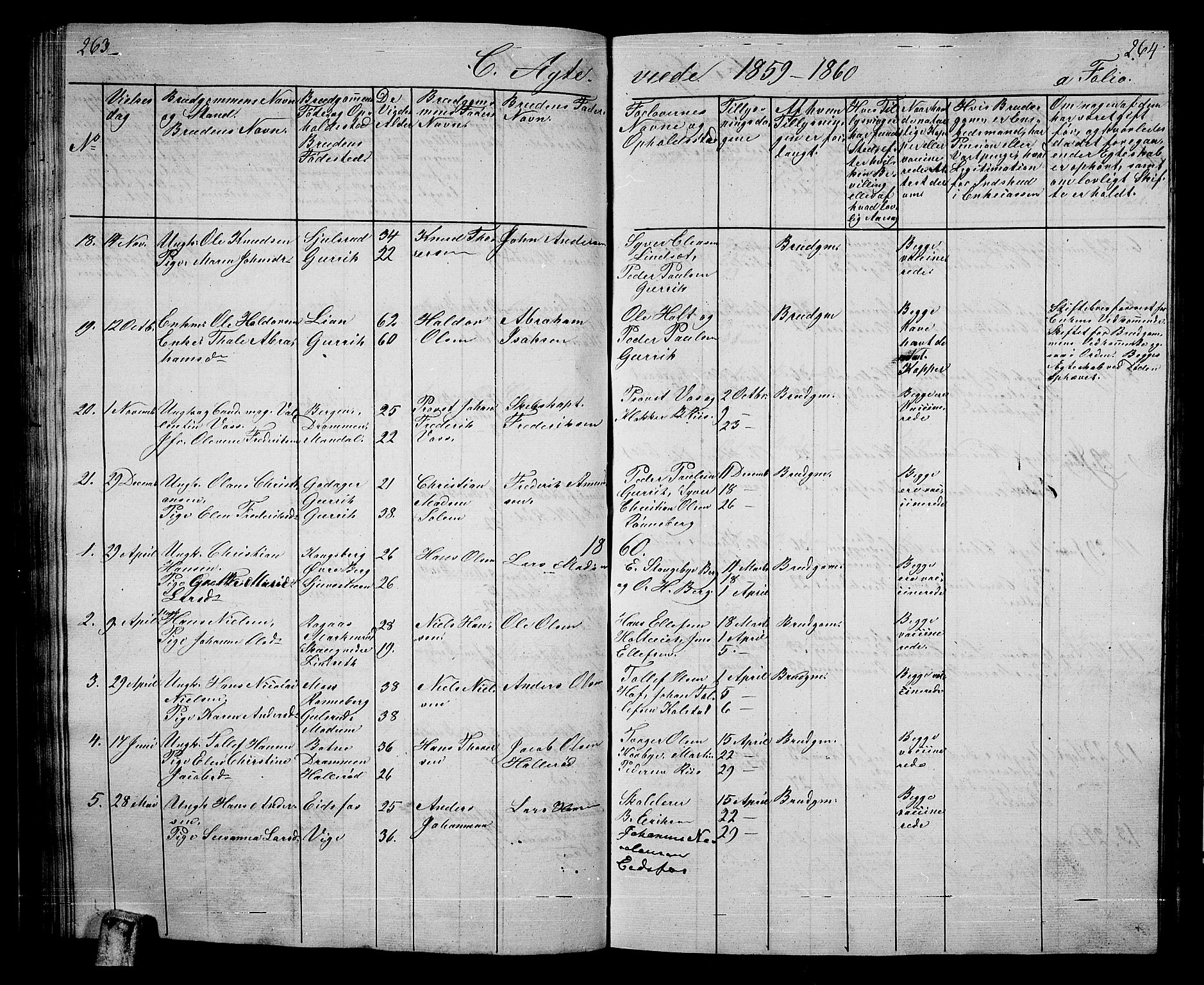 Hof kirkebøker, SAKO/A-64/G/Ga/L0002: Parish register (copy) no. I 2, 1859-1873, p. 263-264