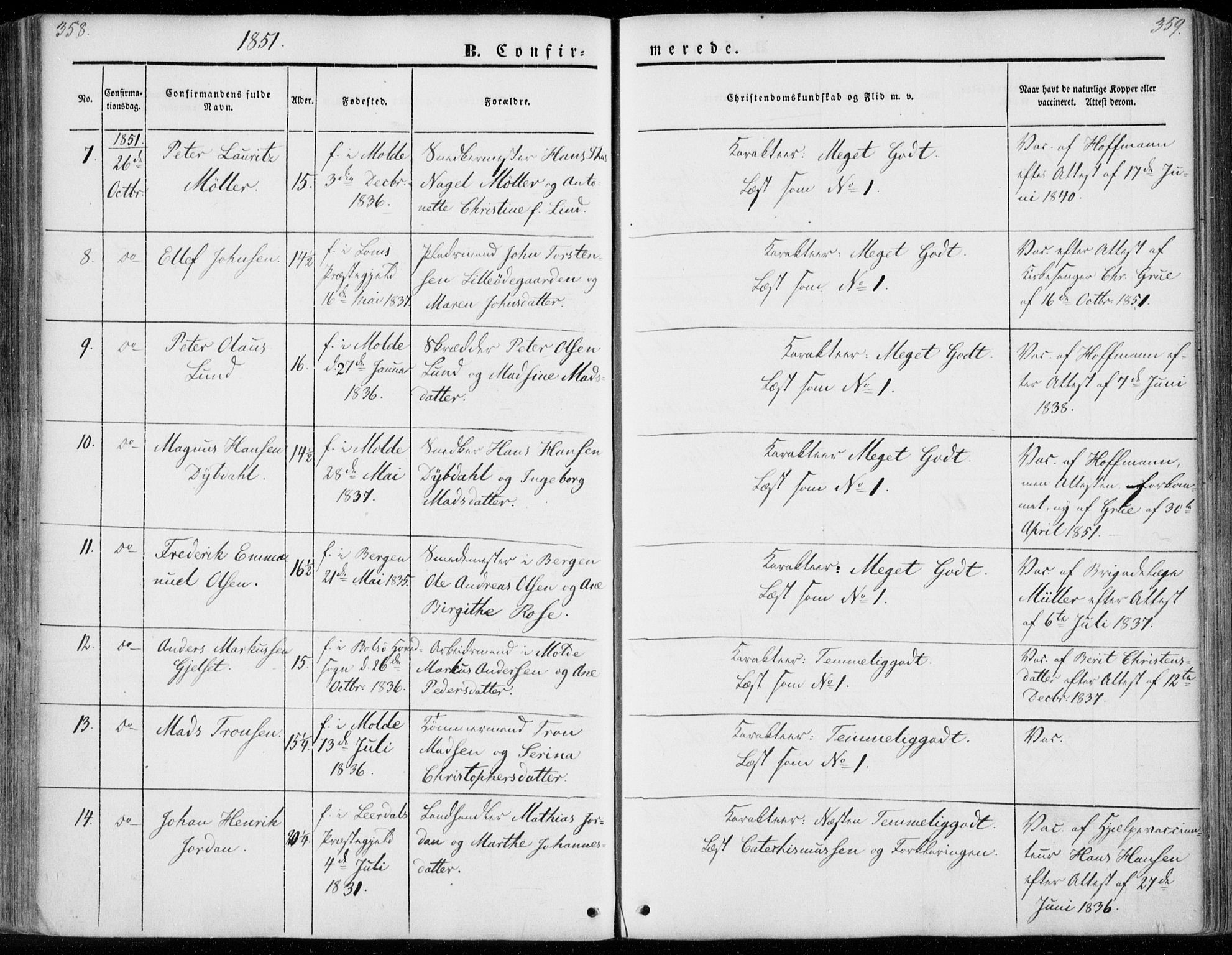 Ministerialprotokoller, klokkerbøker og fødselsregistre - Møre og Romsdal, SAT/A-1454/558/L0689: Parish register (official) no. 558A03, 1843-1872, p. 358-359