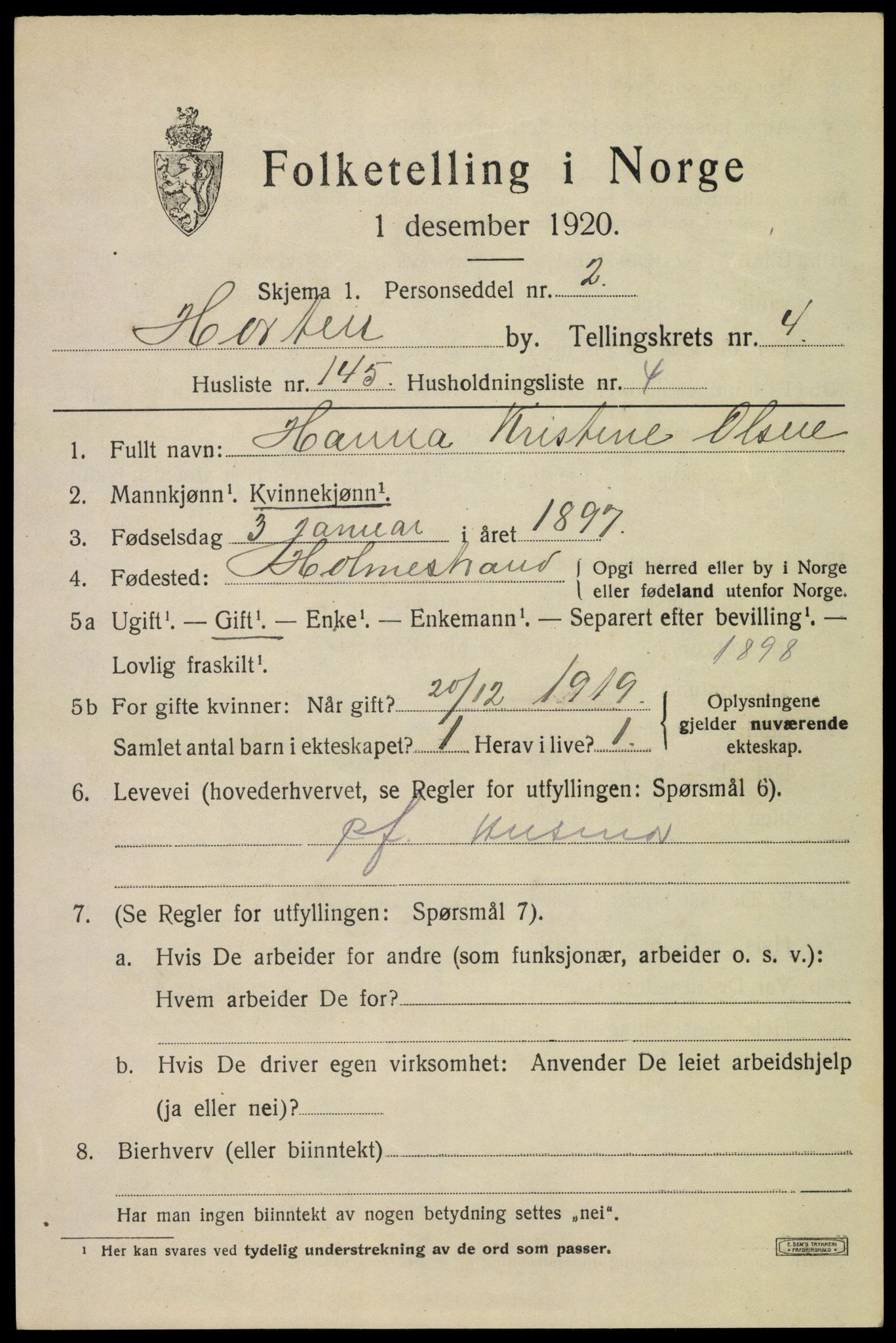 SAKO, 1920 census for Horten, 1920, p. 19003