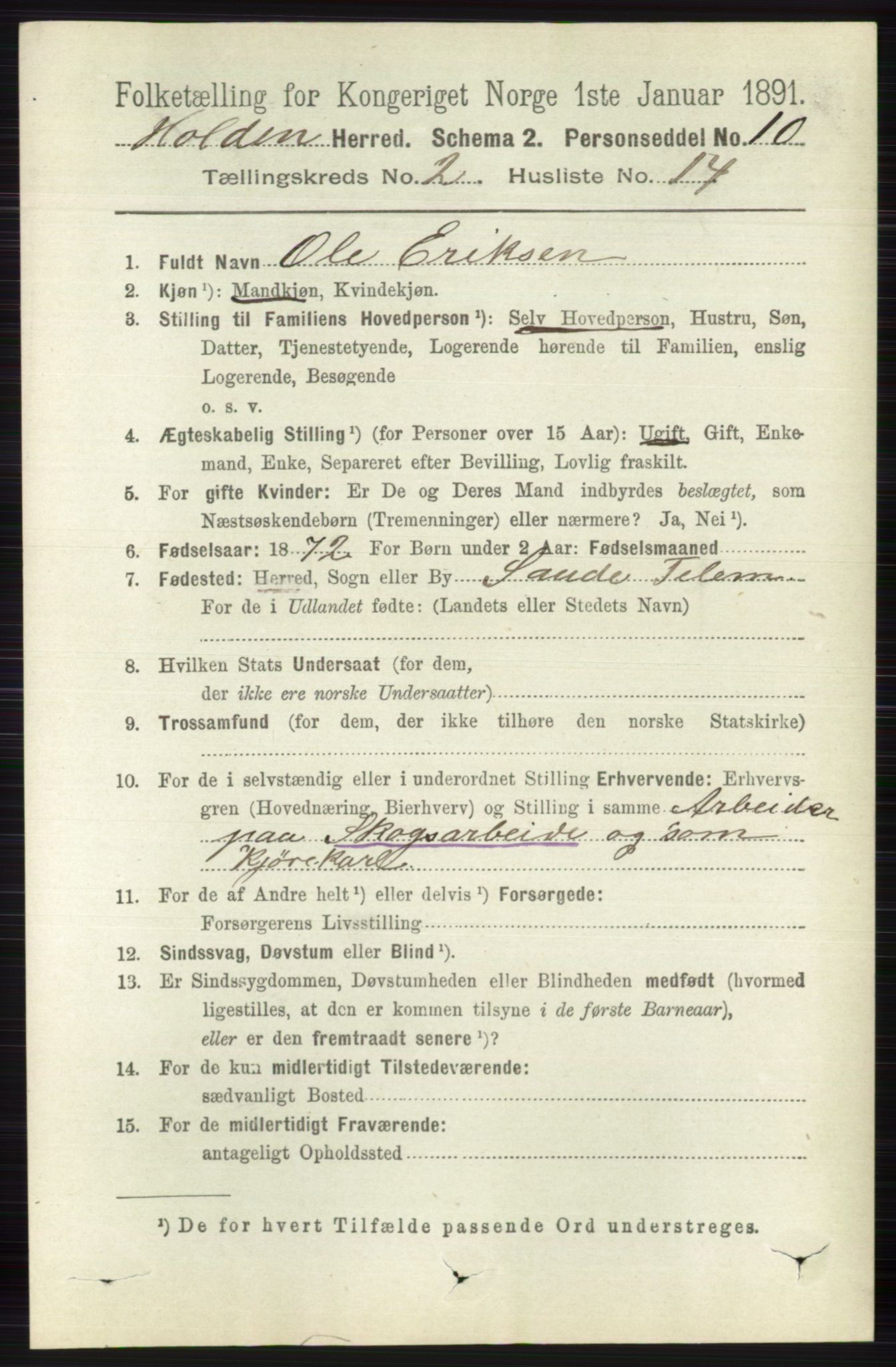 RA, 1891 census for 0819 Holla, 1891, p. 799