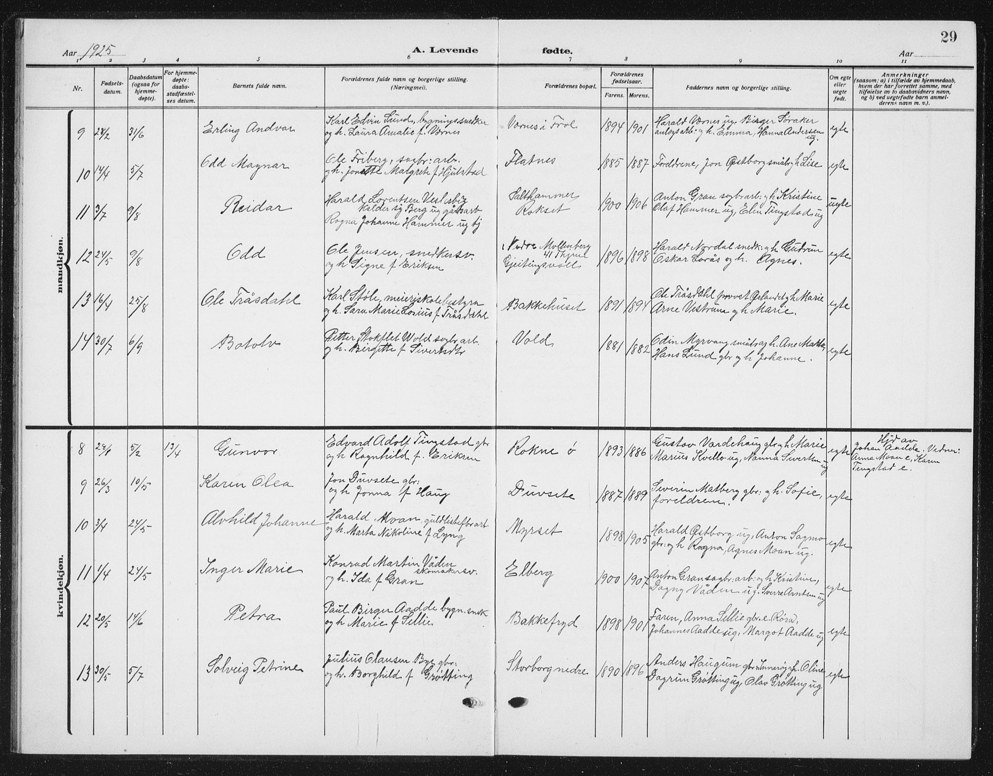 Ministerialprotokoller, klokkerbøker og fødselsregistre - Nord-Trøndelag, AV/SAT-A-1458/721/L0209: Parish register (copy) no. 721C02, 1918-1940, p. 29