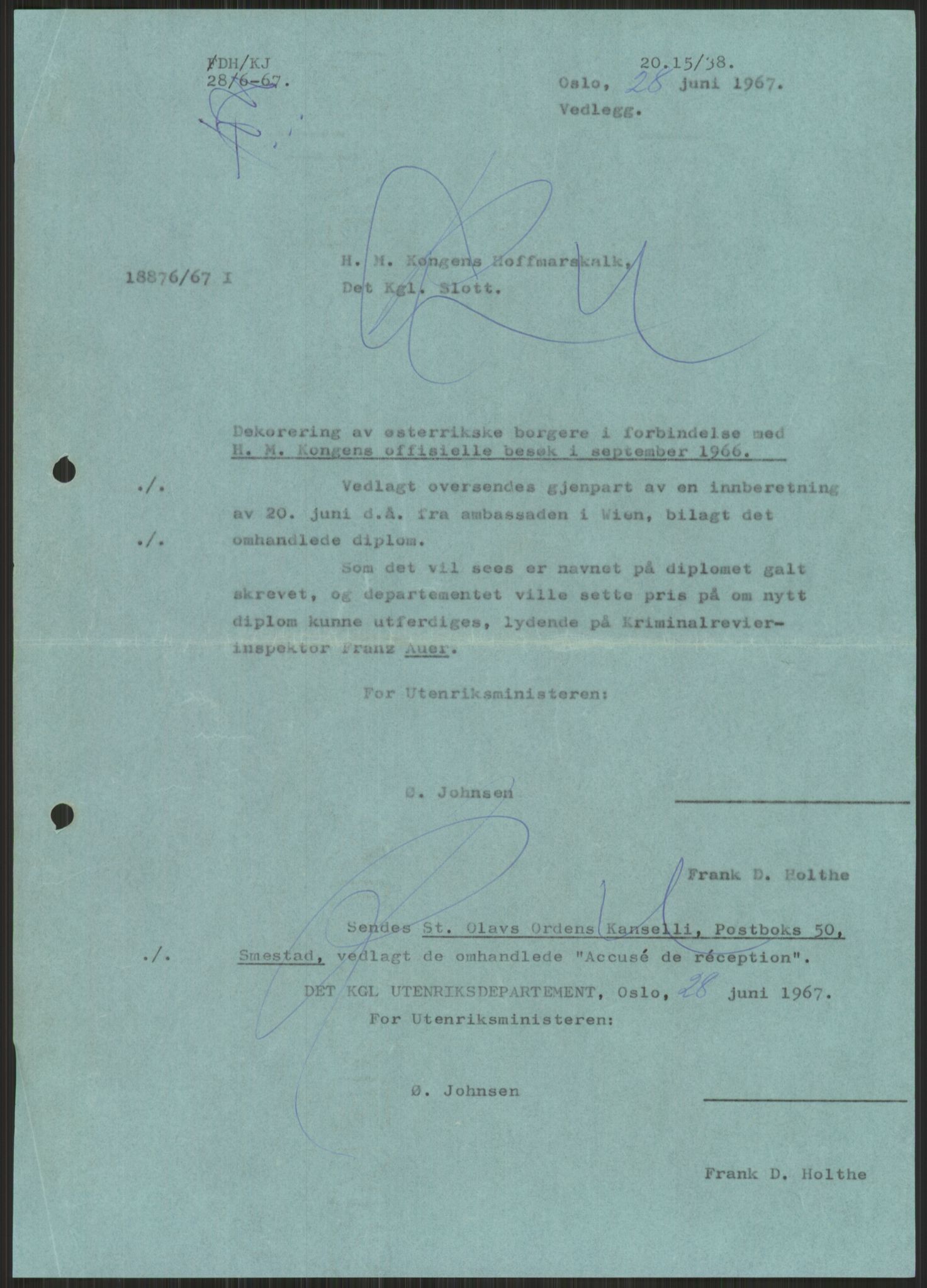 Utenriksdepartementet, hovedarkiv, AV/RA-S-6794/D/Da/Daa/L0542: Ordensvesen. Statsoverhoders og fyrsters jubiléer og begravelser. Ordensvesen. Statsoverhoders og fyrsters jubiléer og begravelser. Statsjubiléer. Fyrstebesøk (utvekslinger). Flåtebesøk (utvekslinger), 1960-1969, p. 13