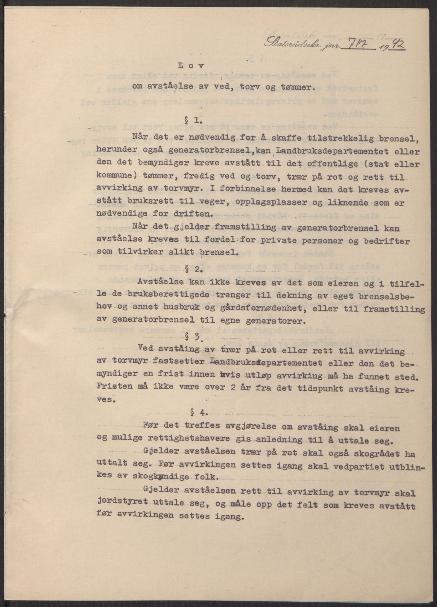 NS-administrasjonen 1940-1945 (Statsrådsekretariatet, de kommisariske statsråder mm), RA/S-4279/D/Db/L0098: Lover II, 1942, p. 419