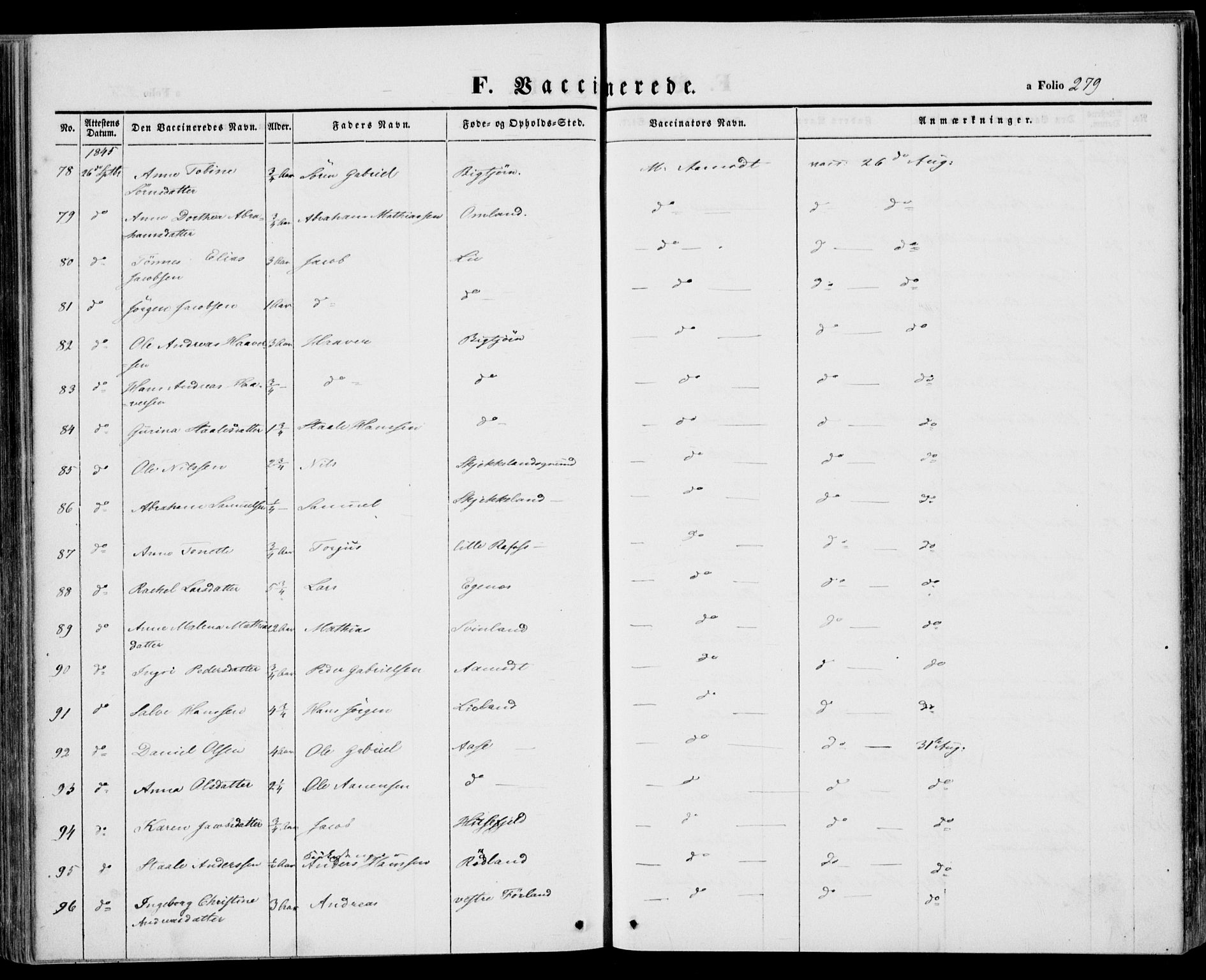 Kvinesdal sokneprestkontor, AV/SAK-1111-0026/F/Fa/Fab/L0005: Parish register (official) no. A 5, 1844-1857, p. 279