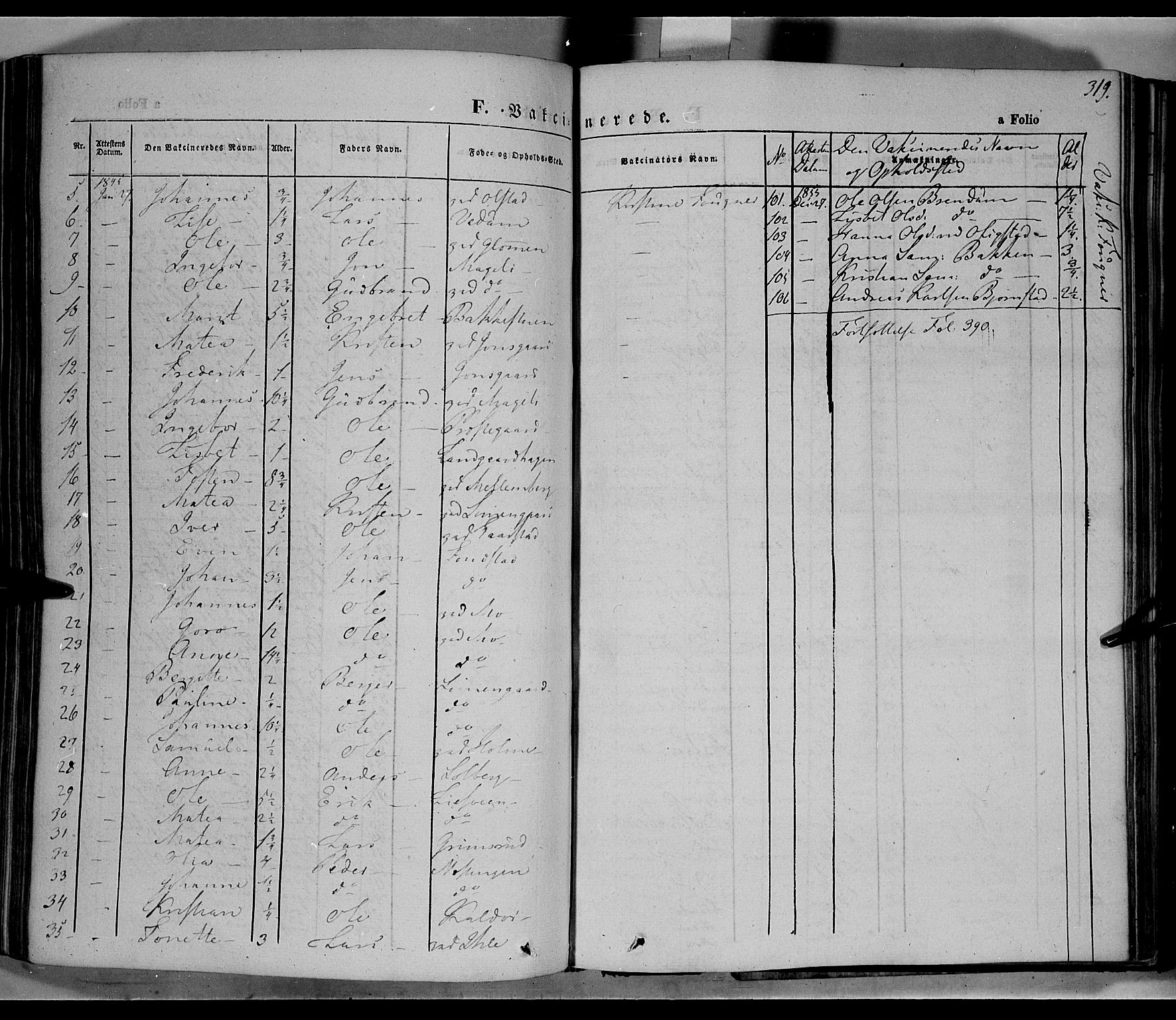 Øyer prestekontor, SAH/PREST-084/H/Ha/Haa/L0005: Parish register (official) no. 5, 1842-1857, p. 319