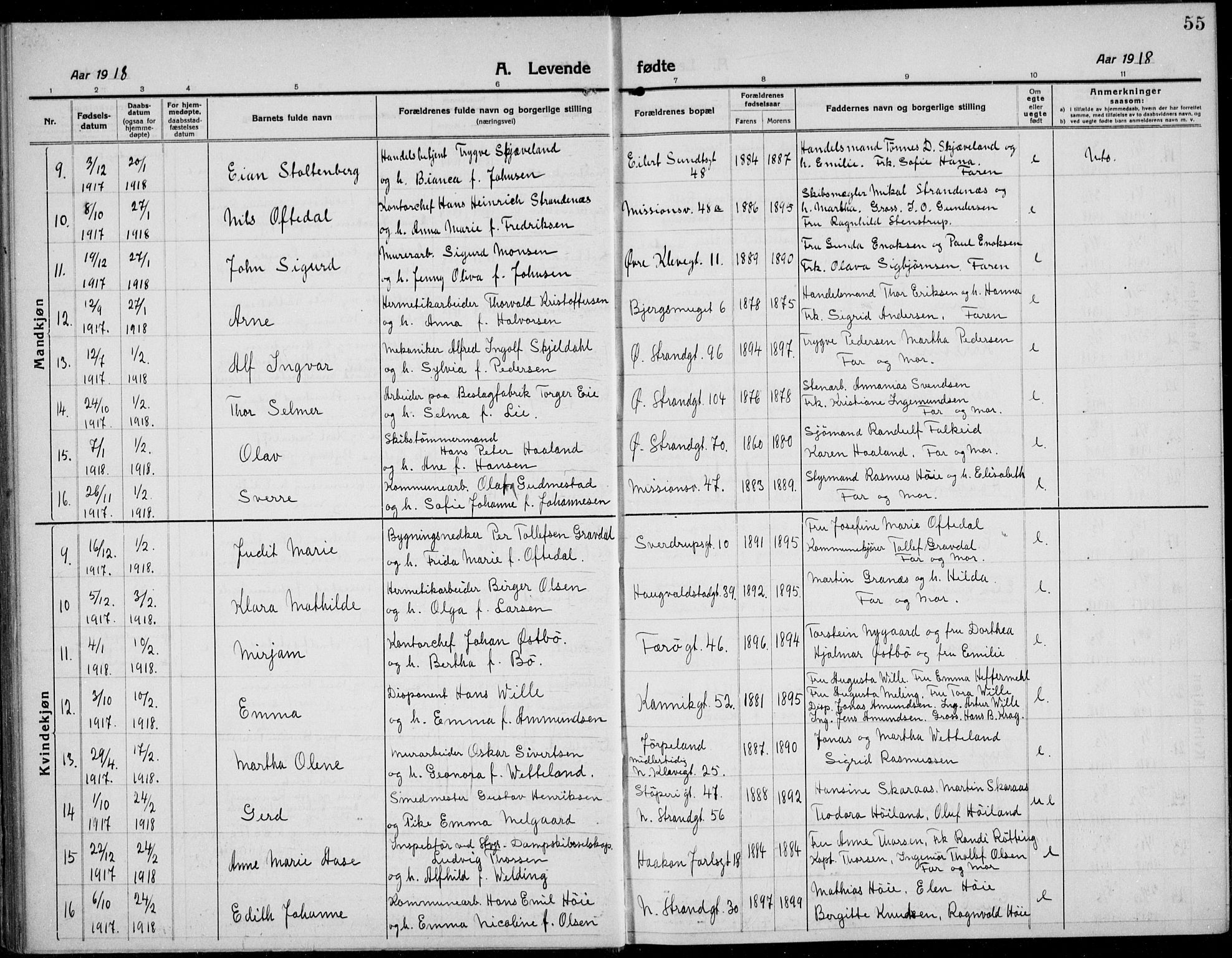 Domkirken sokneprestkontor, SAST/A-101812/001/30/30BB/L0019: Parish register (copy) no. B 19, 1915-1932, p. 55