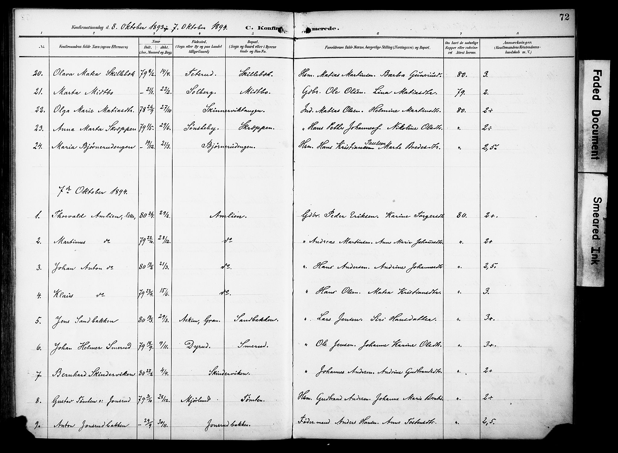 Vestre Toten prestekontor, SAH/PREST-108/H/Ha/Haa/L0012: Parish register (official) no. 12, 1890-1906, p. 72