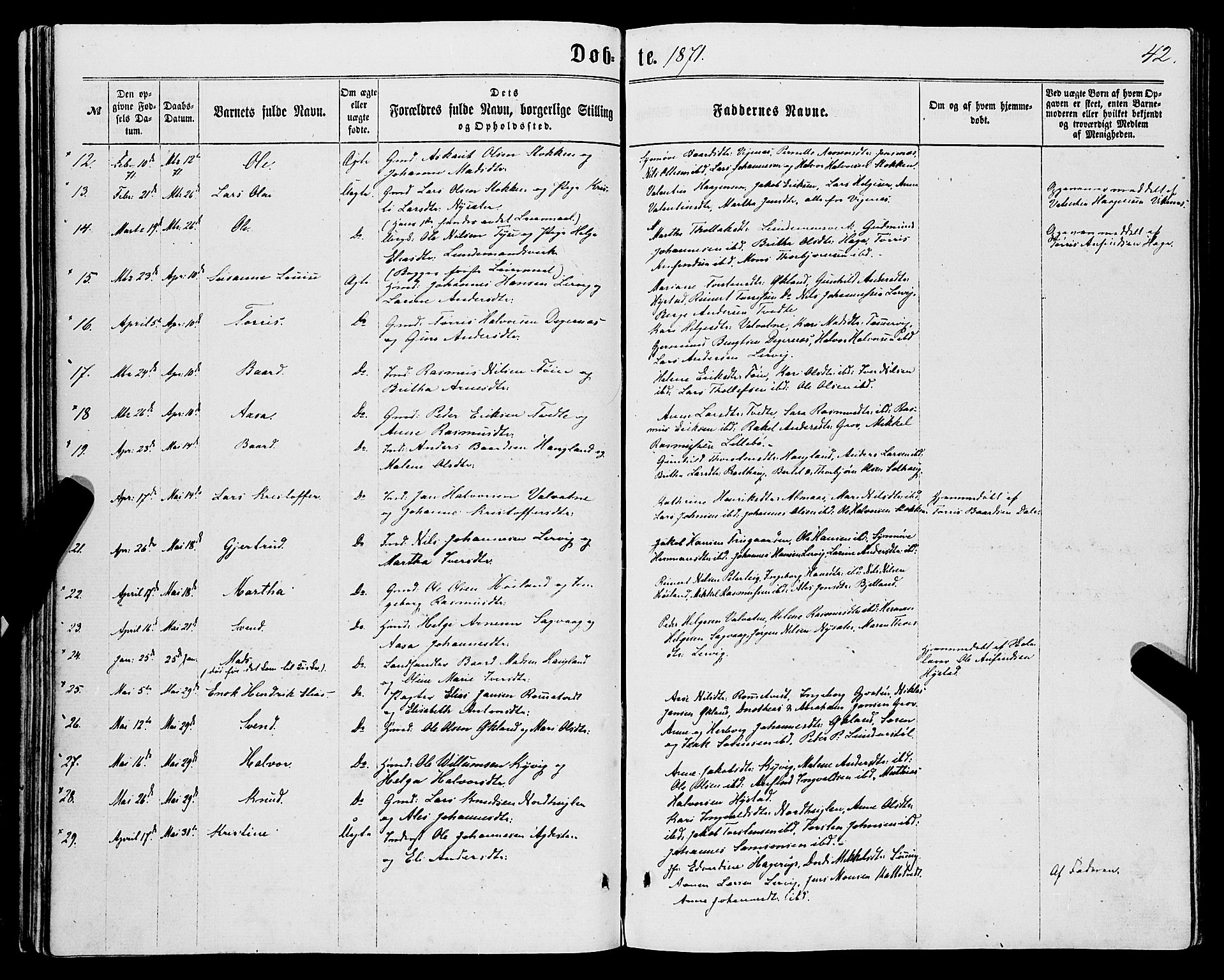 Stord sokneprestembete, AV/SAB-A-78201/H/Haa: Parish register (official) no. B 1, 1862-1877, p. 42