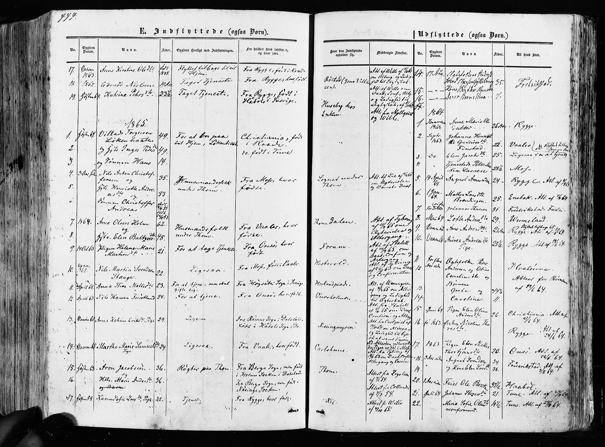 Råde prestekontor kirkebøker, AV/SAO-A-2009/F/Fa/L0006: Parish register (official) no. 6, 1854-1877, p. 444