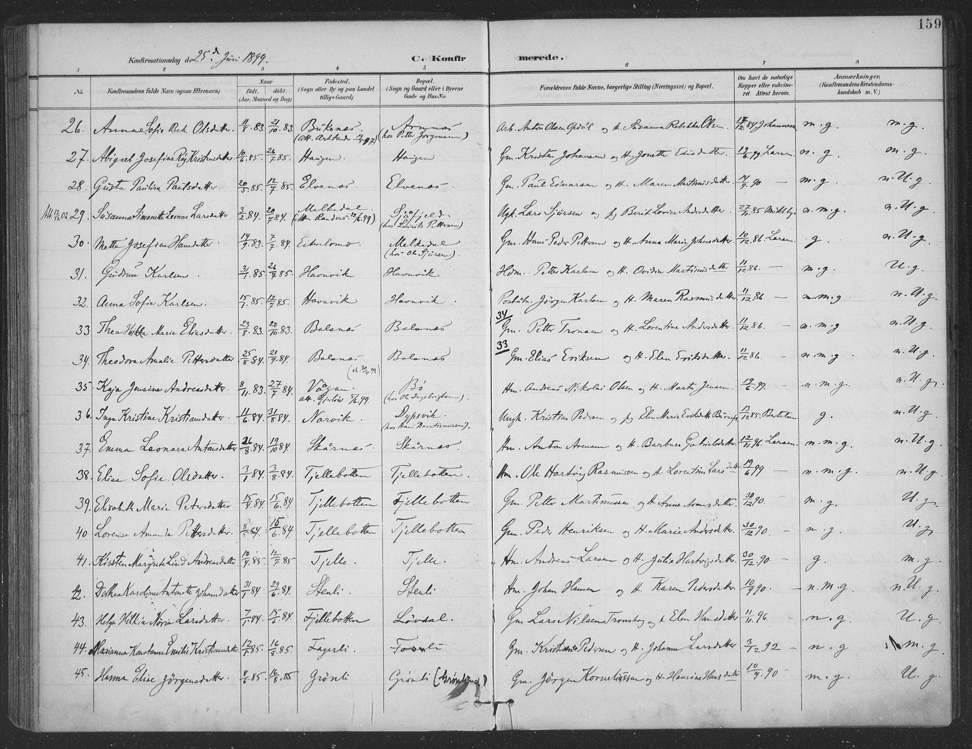 Ministerialprotokoller, klokkerbøker og fødselsregistre - Nordland, AV/SAT-A-1459/863/L0899: Parish register (official) no. 863A11, 1897-1906, p. 159