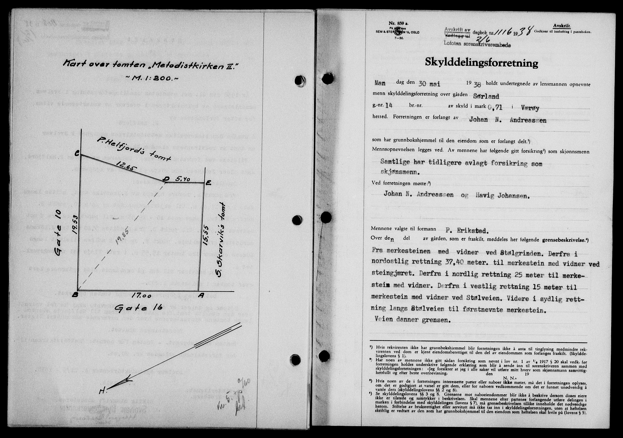 Lofoten sorenskriveri, SAT/A-0017/1/2/2C/L0004a: Mortgage book no. 4a, 1938-1938, Diary no: : 1116/1938