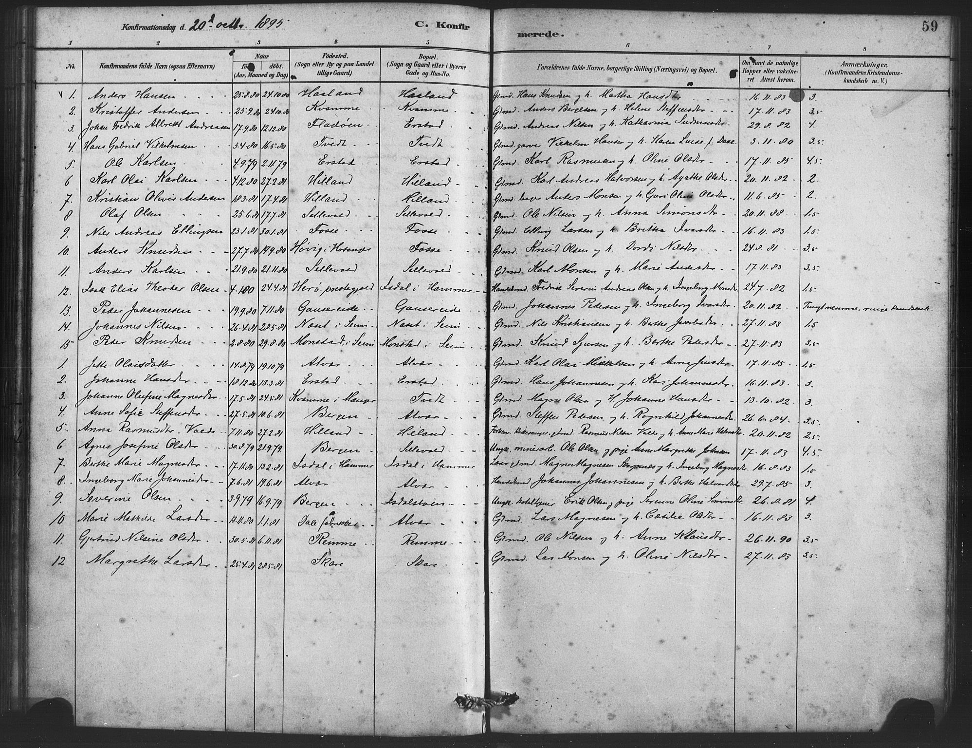 Alversund Sokneprestembete, AV/SAB-A-73901/H/Ha/Haa/Haaa/L0001: Parish register (official) no. A 1, 1882-1896, p. 59