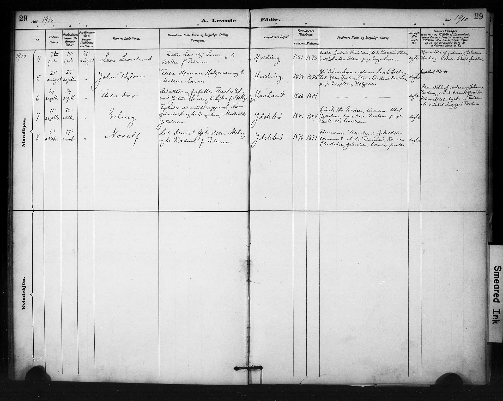 Rennesøy sokneprestkontor, SAST/A -101827/H/Ha/Haa/L0013: Parish register (official) no. A 12, 1888-1916, p. 29