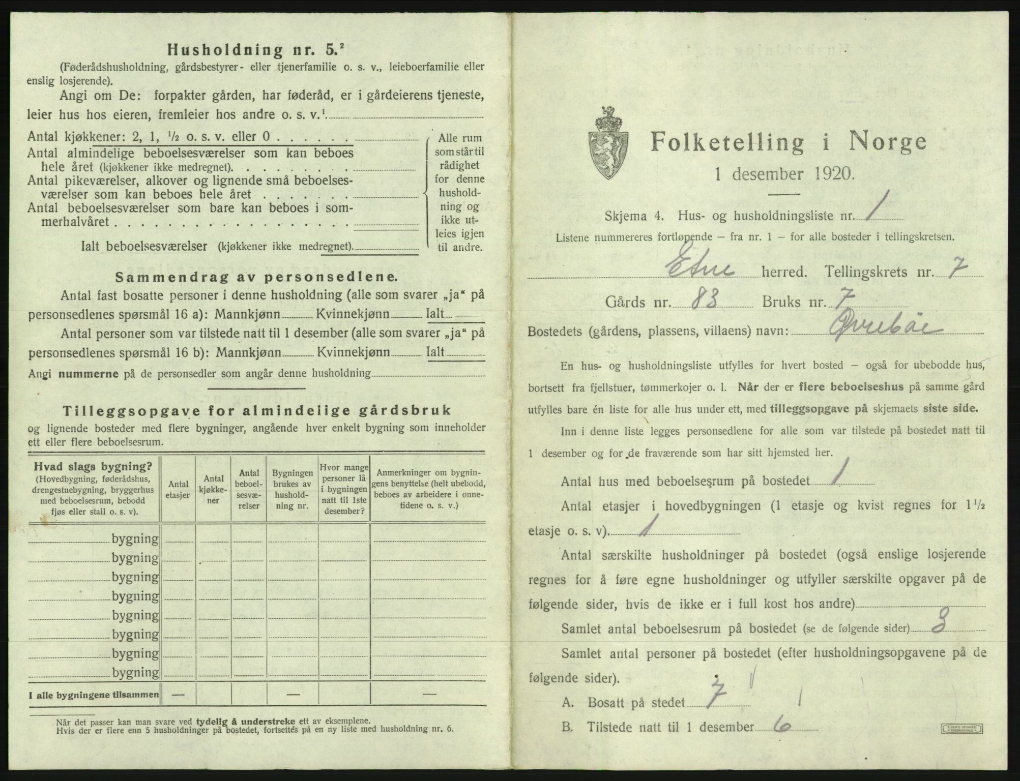 SAB, 1920 census for Etne, 1920, p. 521