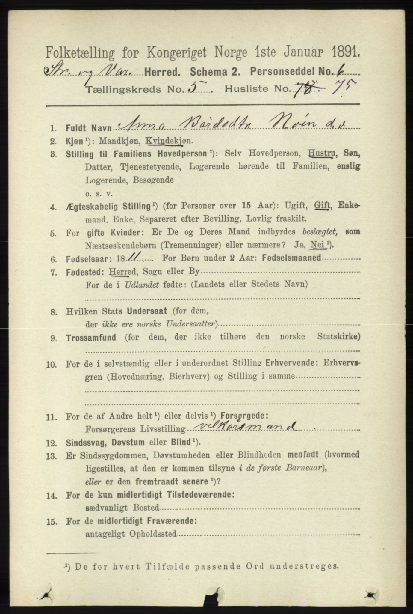 RA, 1891 census for 1226 Strandebarm og Varaldsøy, 1891, p. 2290