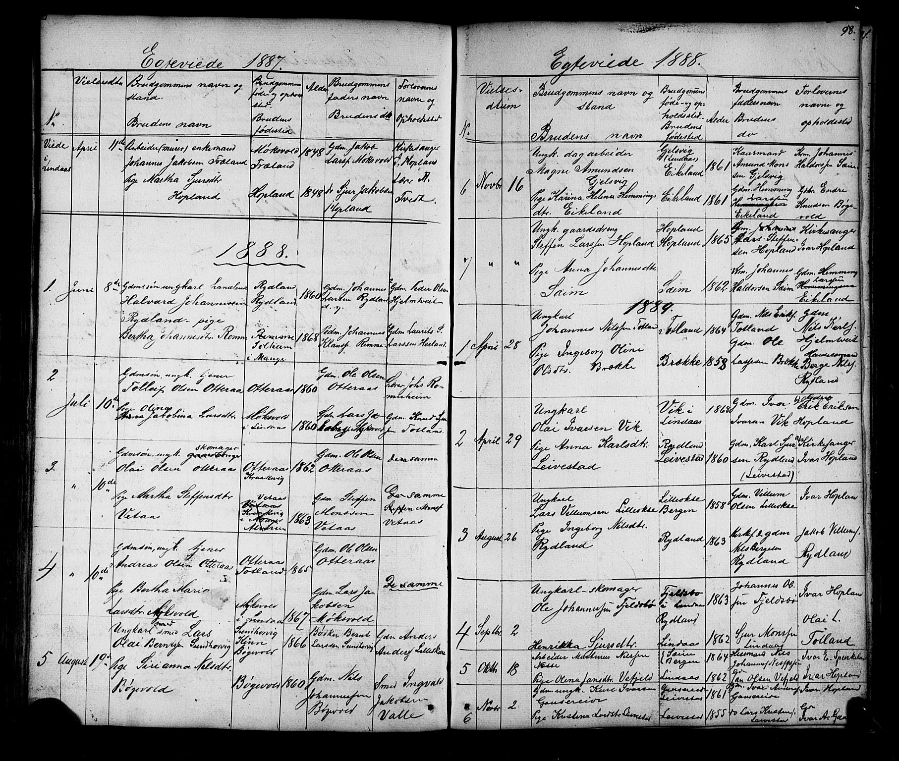 Alversund Sokneprestembete, SAB/A-73901/H/Ha/Hab: Parish register (copy) no. D 2, 1851-1889, p. 98