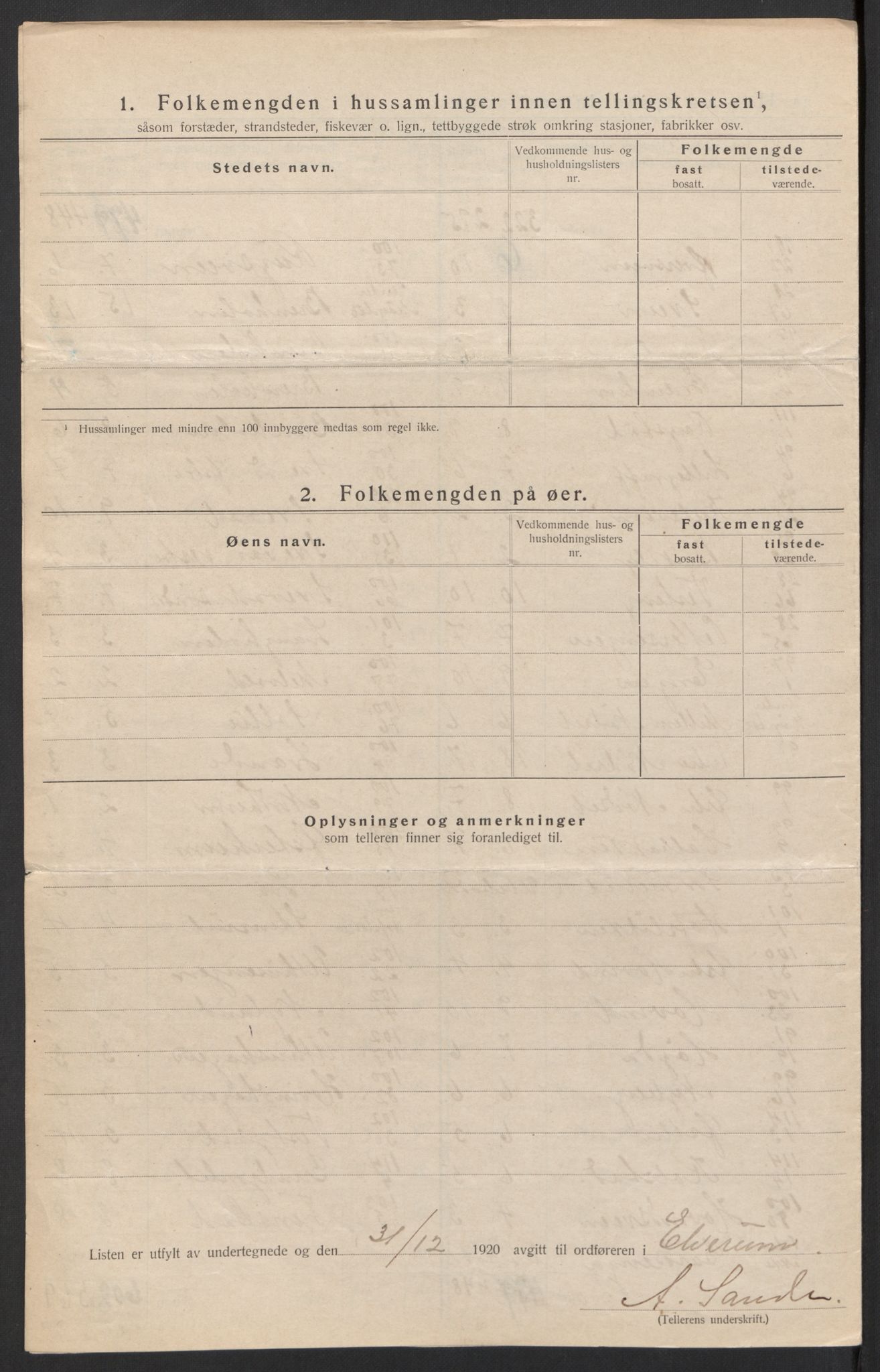 SAH, 1920 census for Elverum, 1920, p. 58