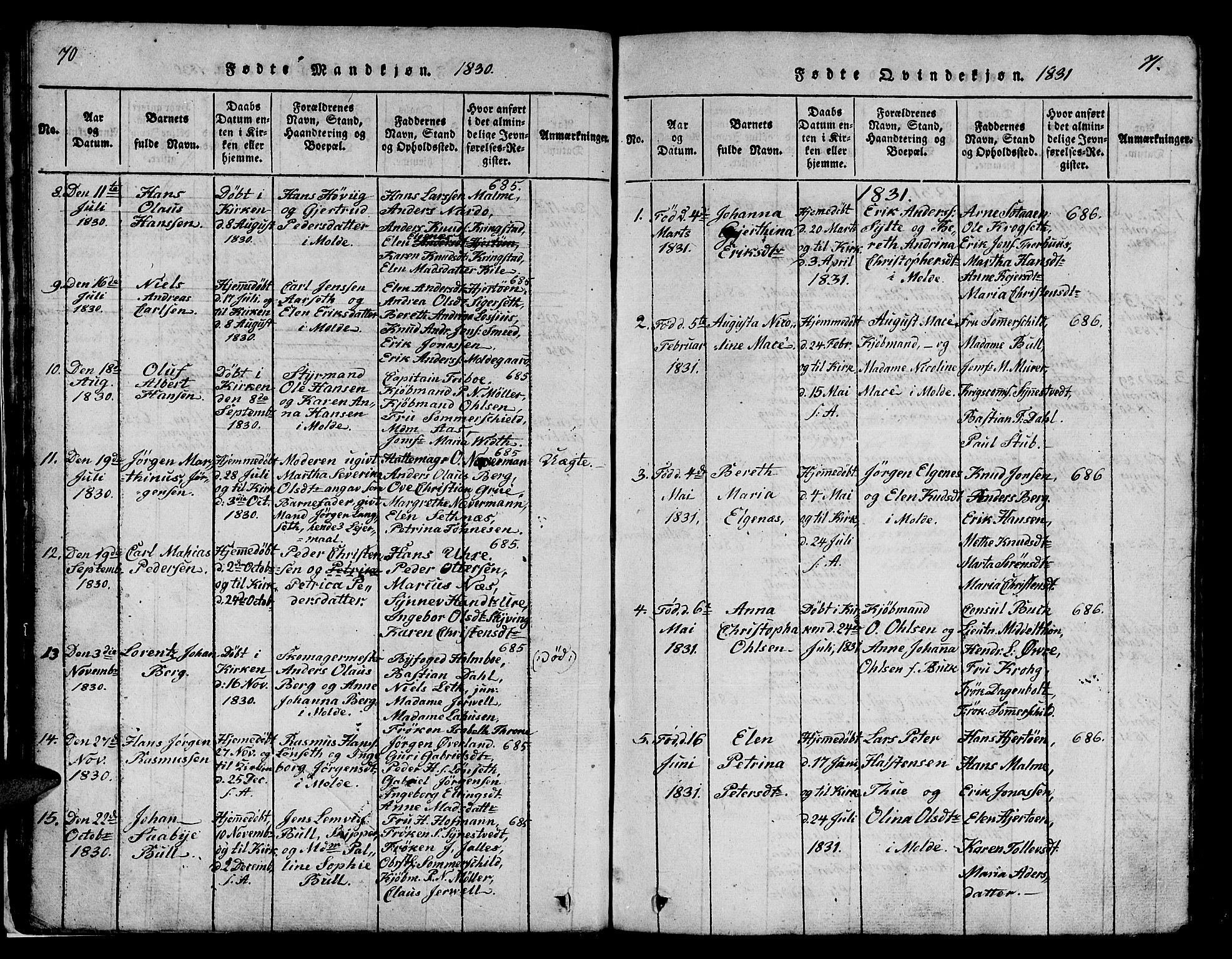 Ministerialprotokoller, klokkerbøker og fødselsregistre - Møre og Romsdal, SAT/A-1454/558/L0700: Parish register (copy) no. 558C01, 1818-1868, p. 70-71