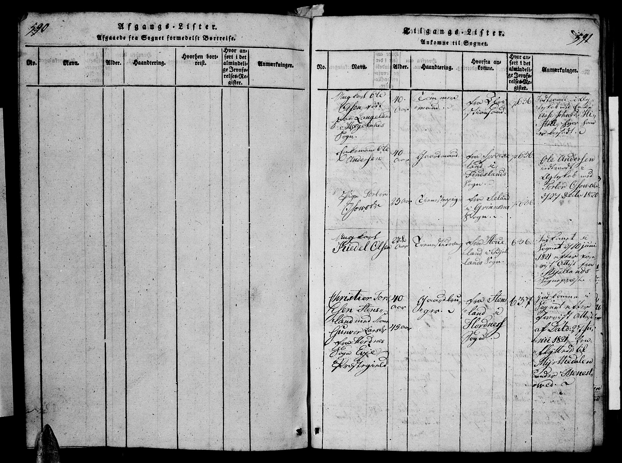 Vennesla sokneprestkontor, SAK/1111-0045/Fb/Fba/L0001: Parish register (copy) no. B 1, 1820-1834, p. 590-591