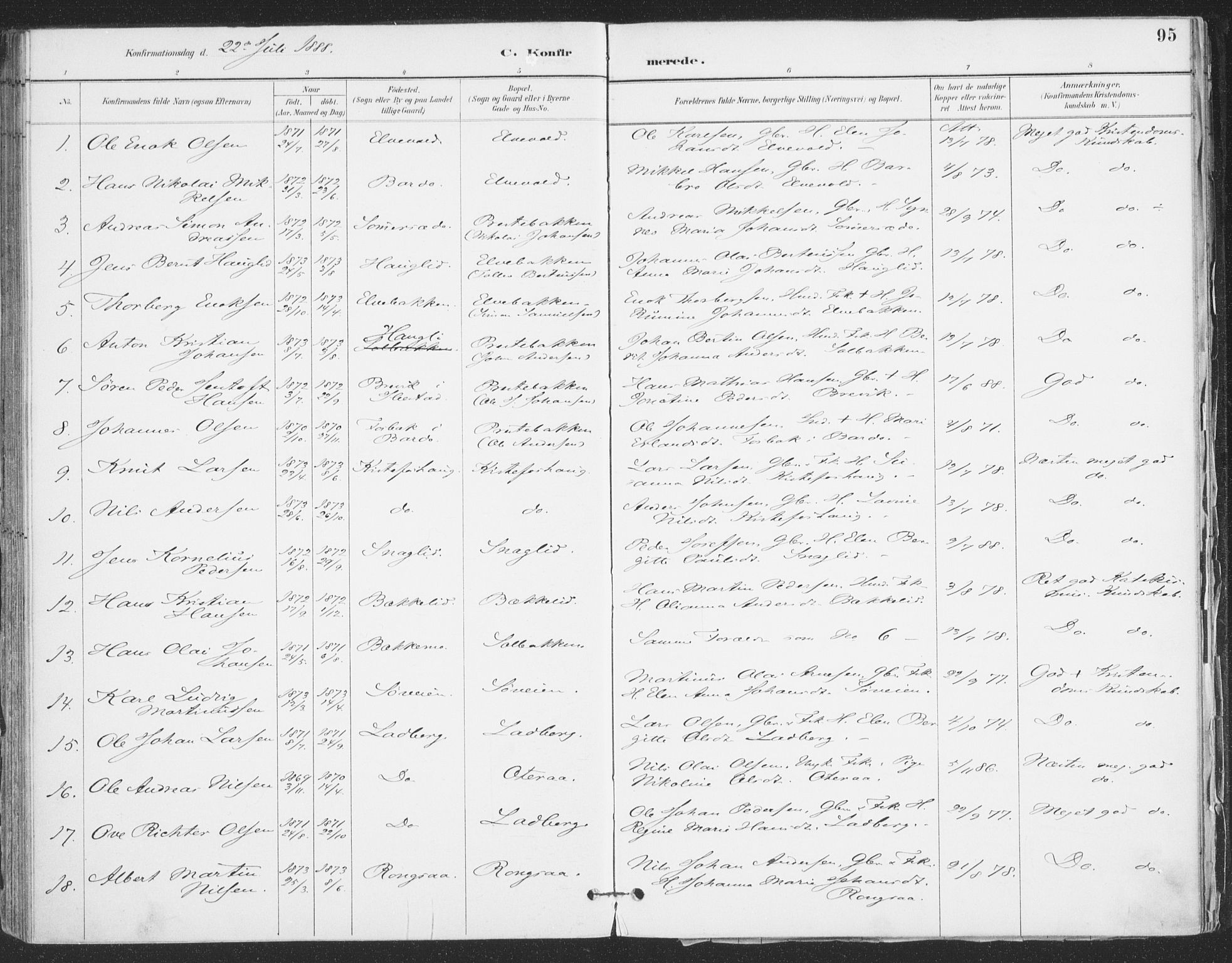 Ibestad sokneprestembete, AV/SATØ-S-0077/H/Ha/Haa/L0015kirke: Parish register (official) no. 15, 1888-1899, p. 95