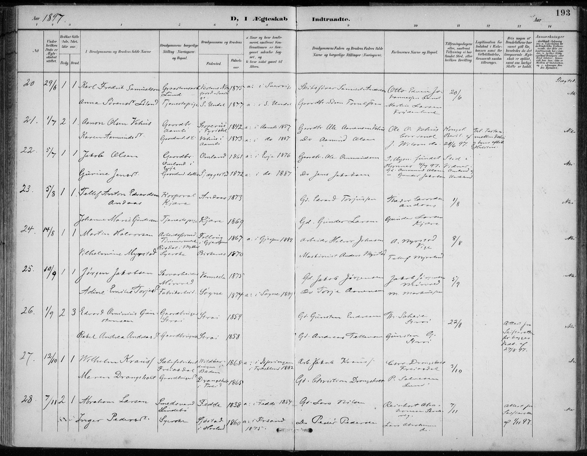 Oddernes sokneprestkontor, AV/SAK-1111-0033/F/Fa/Faa/L0010: Parish register (official) no. A 10, 1897-1911, p. 193