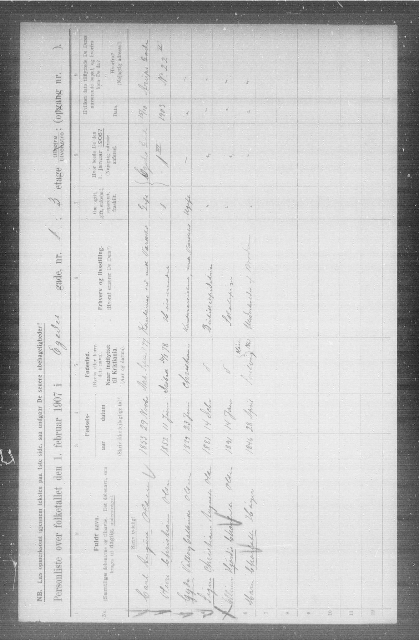 OBA, Municipal Census 1907 for Kristiania, 1907, p. 9545