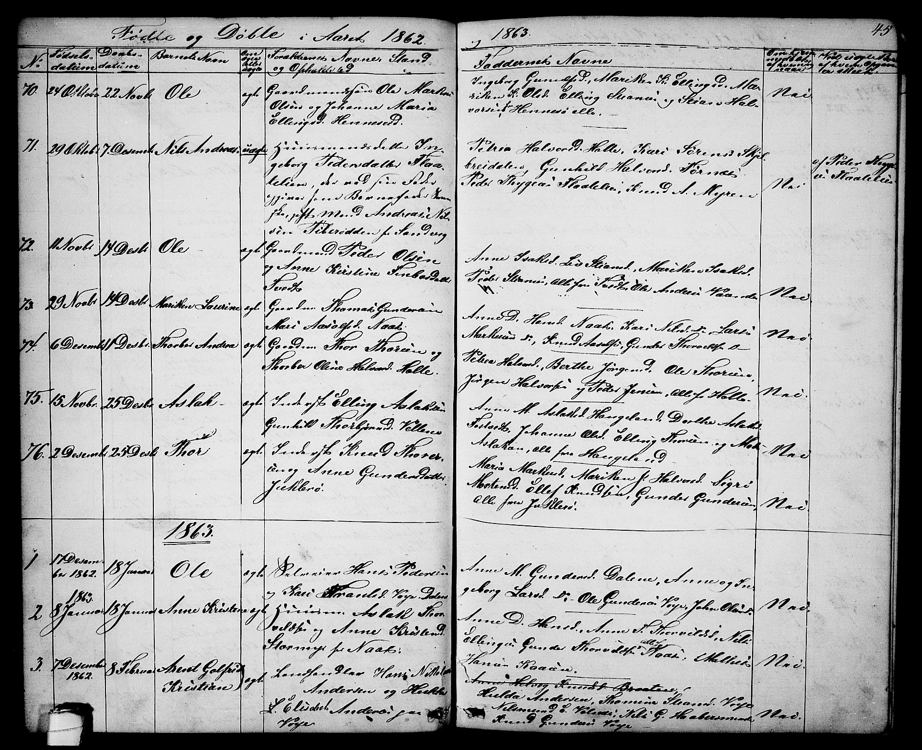Drangedal kirkebøker, SAKO/A-258/G/Ga/L0002: Parish register (copy) no. I 2, 1856-1887, p. 45