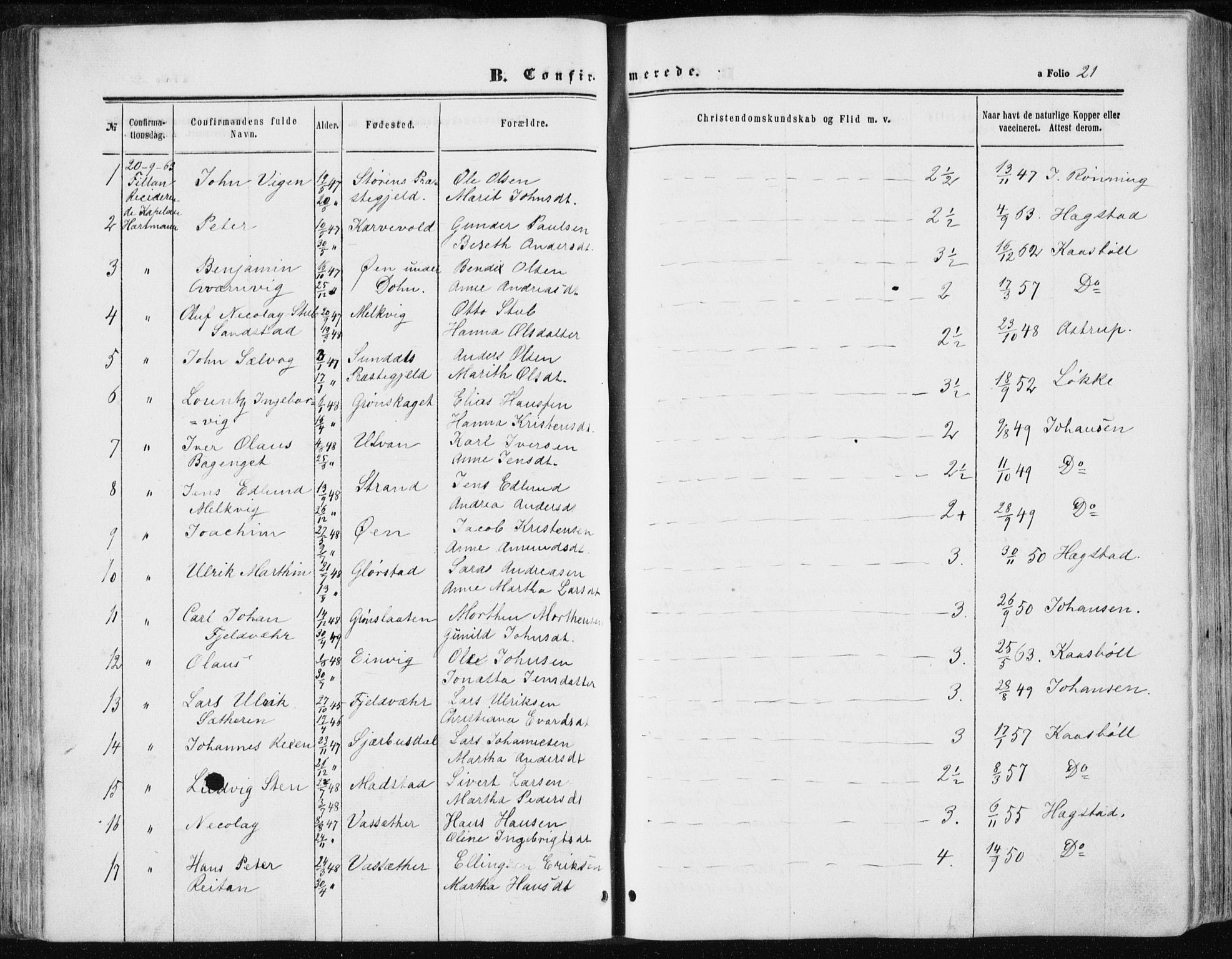 Ministerialprotokoller, klokkerbøker og fødselsregistre - Sør-Trøndelag, AV/SAT-A-1456/634/L0531: Parish register (official) no. 634A07, 1861-1870, p. 21