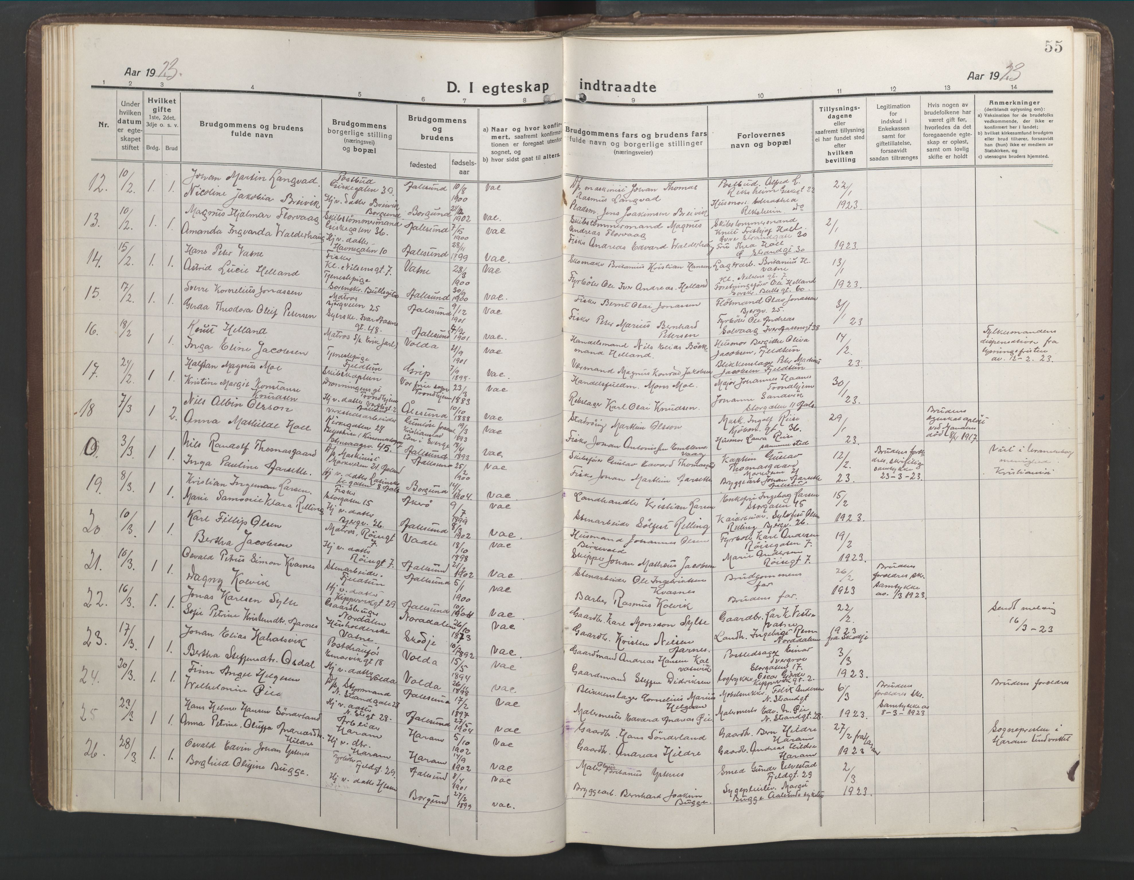 Ministerialprotokoller, klokkerbøker og fødselsregistre - Møre og Romsdal, AV/SAT-A-1454/529/L0473: Parish register (copy) no. 529C10, 1918-1941, p. 55