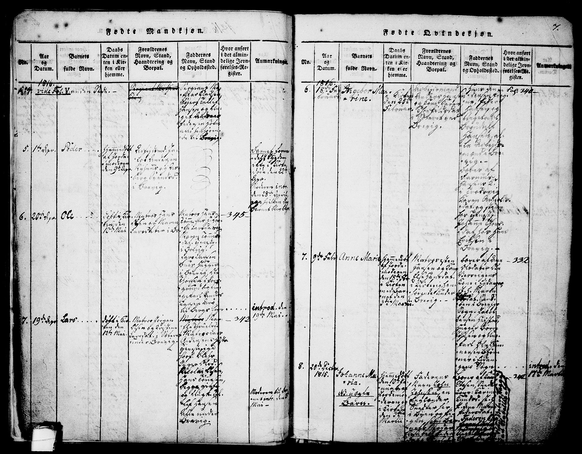 Brevik kirkebøker, SAKO/A-255/G/Ga/L0001: Parish register (copy) no. 1, 1814-1845, p. 7