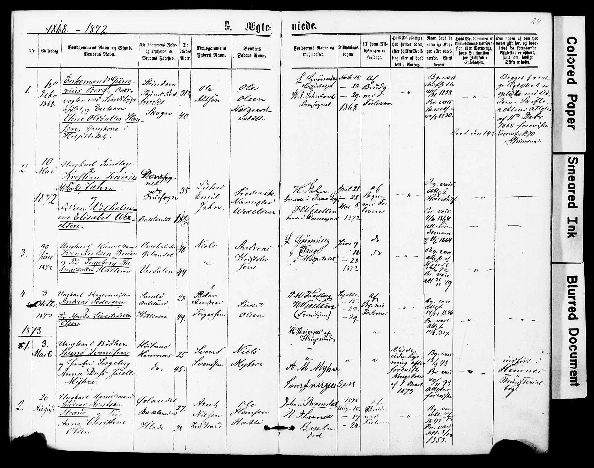 Ministerialprotokoller, klokkerbøker og fødselsregistre - Sør-Trøndelag, SAT/A-1456/623/L0469: Parish register (official) no. 623A03, 1868-1883, p. 24