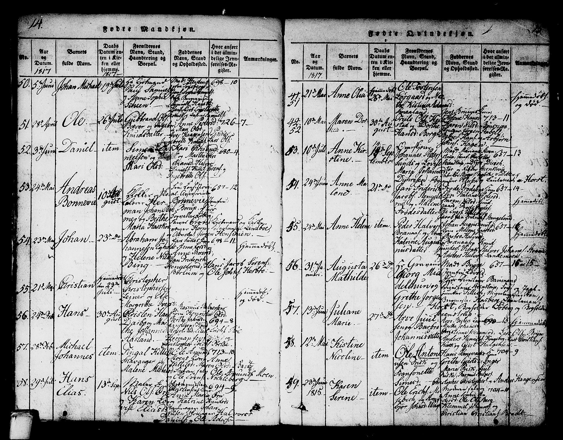 Kongsberg kirkebøker, SAKO/A-22/G/Ga/L0001: Parish register (copy) no. 1, 1816-1839, p. 14-15