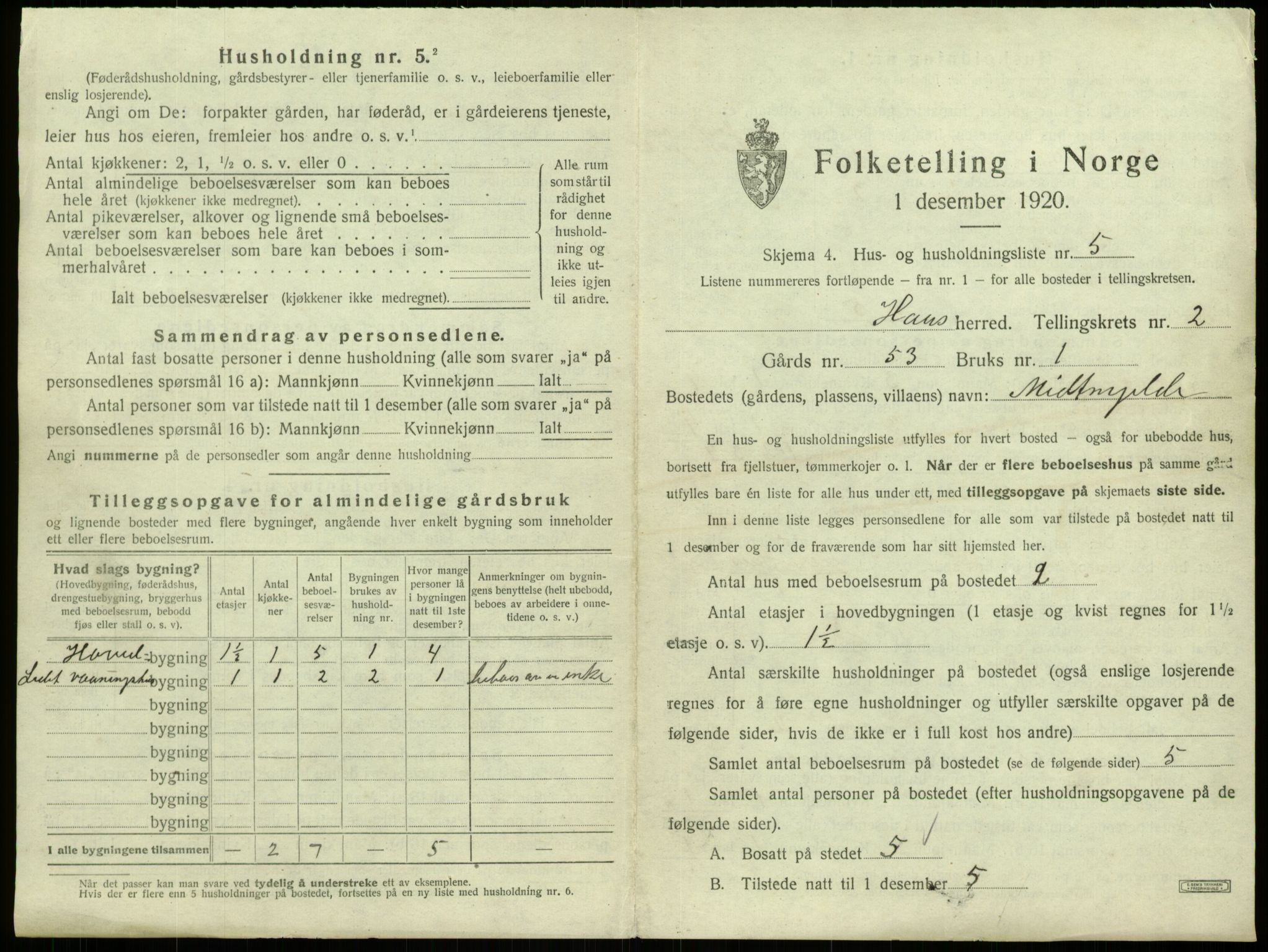 SAB, 1920 census for Haus, 1920, p. 126