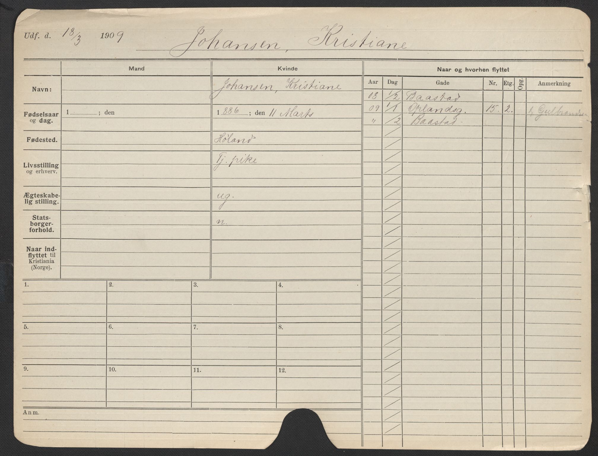 Oslo folkeregister, Registerkort, AV/SAO-A-11715/F/Fa/Fac/L0018: Kvinner, 1906-1914, p. 228a