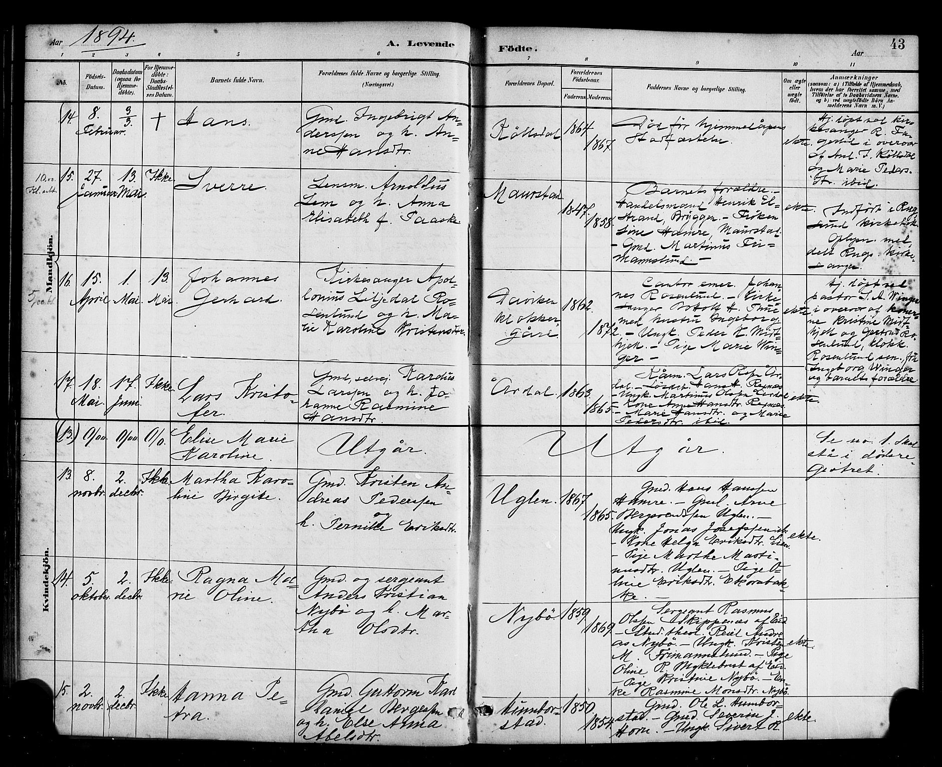 Davik sokneprestembete, AV/SAB-A-79701/H/Haa/Haab/L0001: Parish register (official) no. B 1, 1882-1900, p. 43