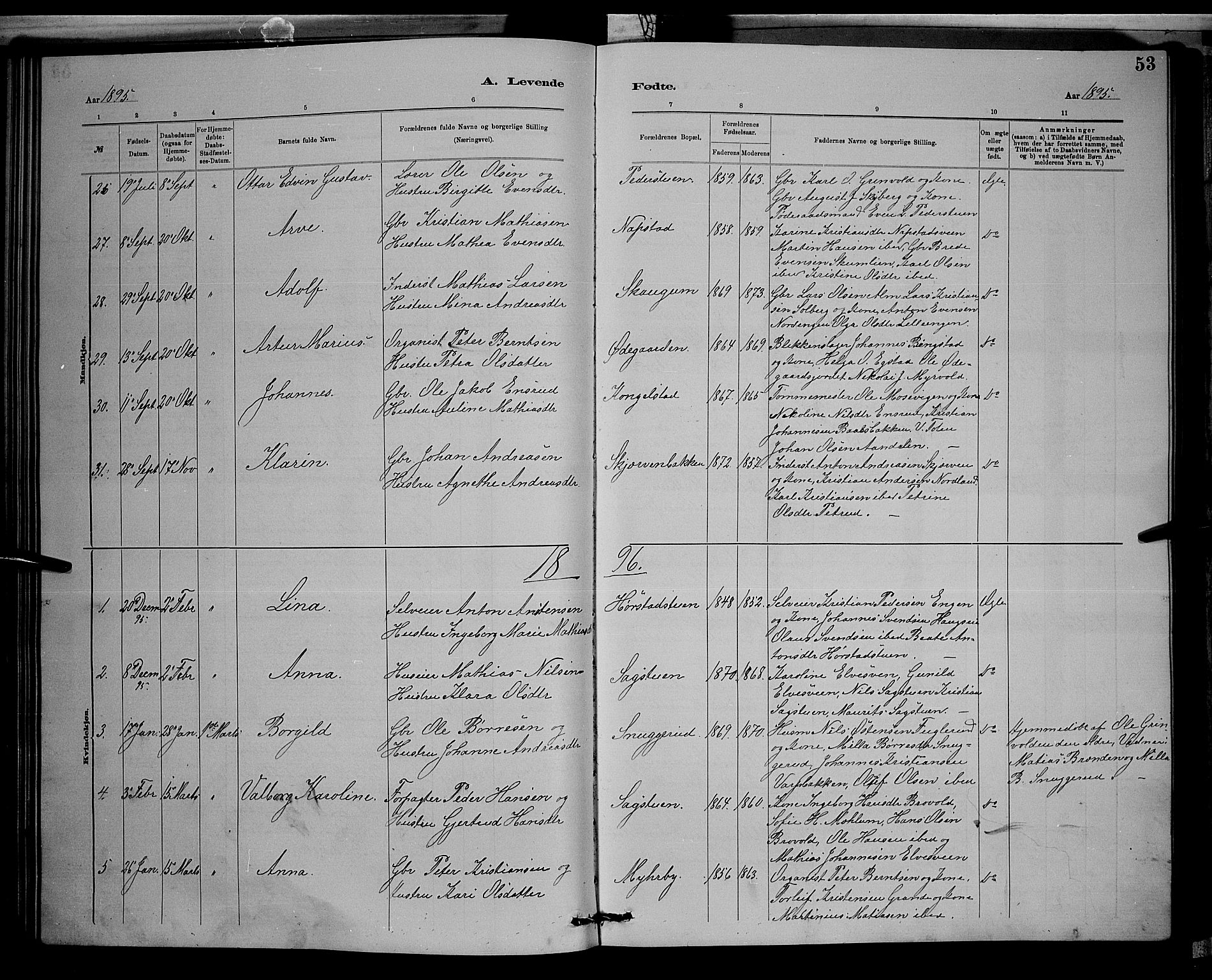Vardal prestekontor, SAH/PREST-100/H/Ha/Hab/L0008: Parish register (copy) no. 8, 1881-1898, p. 53