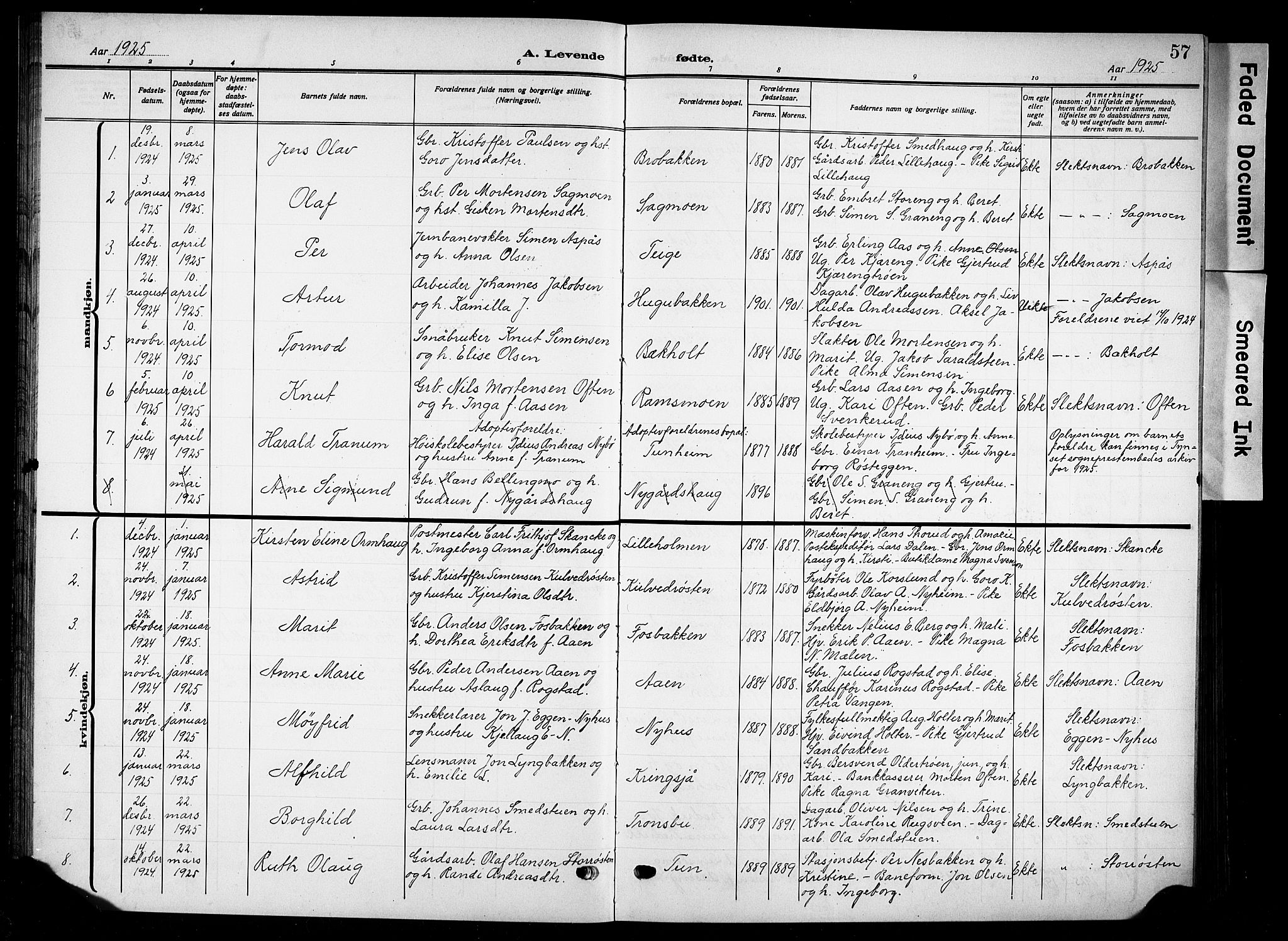 Tynset prestekontor, SAH/PREST-058/H/Ha/Hab/L0011: Parish register (copy) no. 11, 1915-1930, p. 57