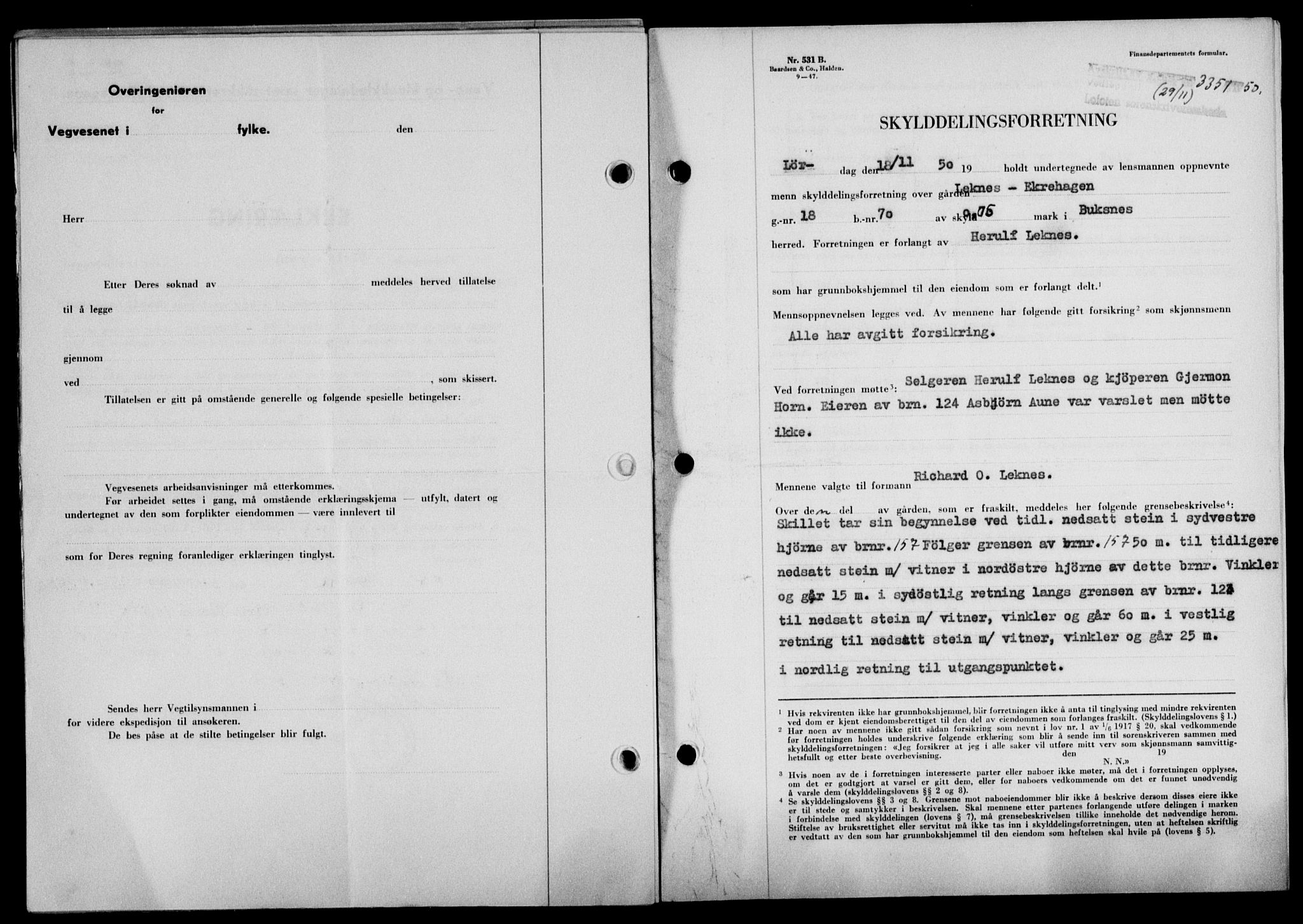 Lofoten sorenskriveri, SAT/A-0017/1/2/2C/L0025a: Mortgage book no. 25a, 1950-1951, Diary no: : 3351/1950