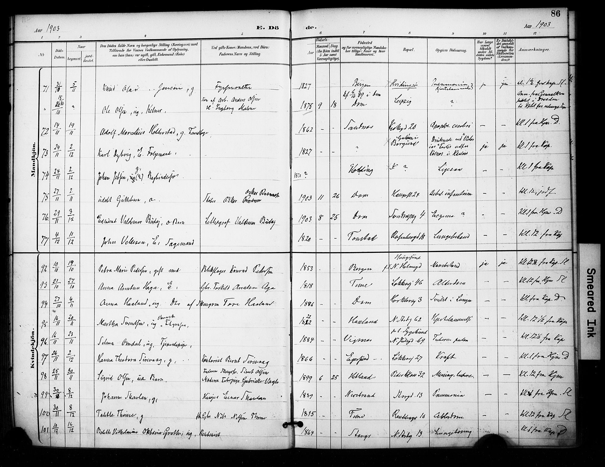 Domkirken sokneprestkontor, AV/SAST-A-101812/001/30/30BA/L0032: Parish register (official) no. A 31, 1896-1917, p. 86