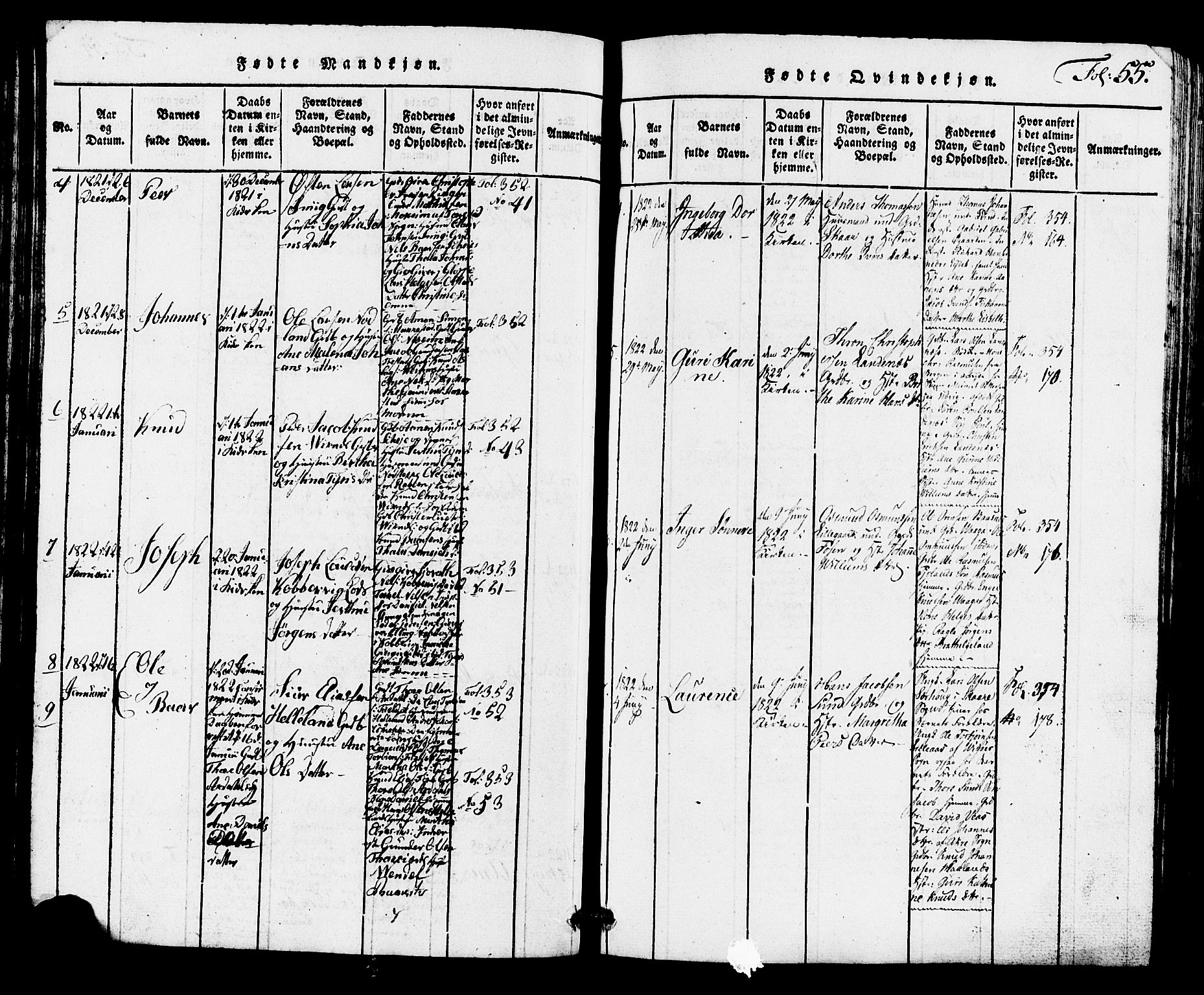 Avaldsnes sokneprestkontor, AV/SAST-A -101851/H/Ha/Hab/L0001: Parish register (copy) no. B 1, 1816-1825, p. 55