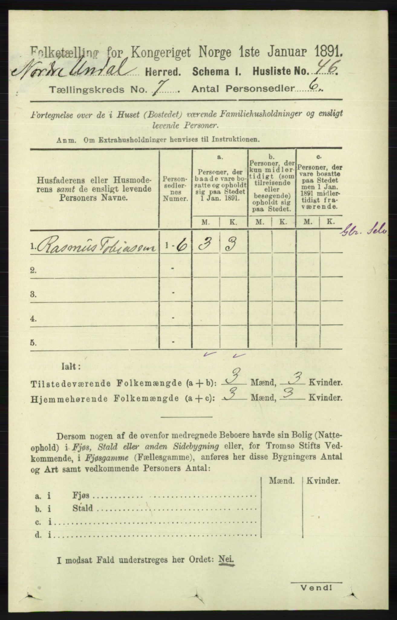 RA, 1891 census for 1028 Nord-Audnedal, 1891, p. 1778