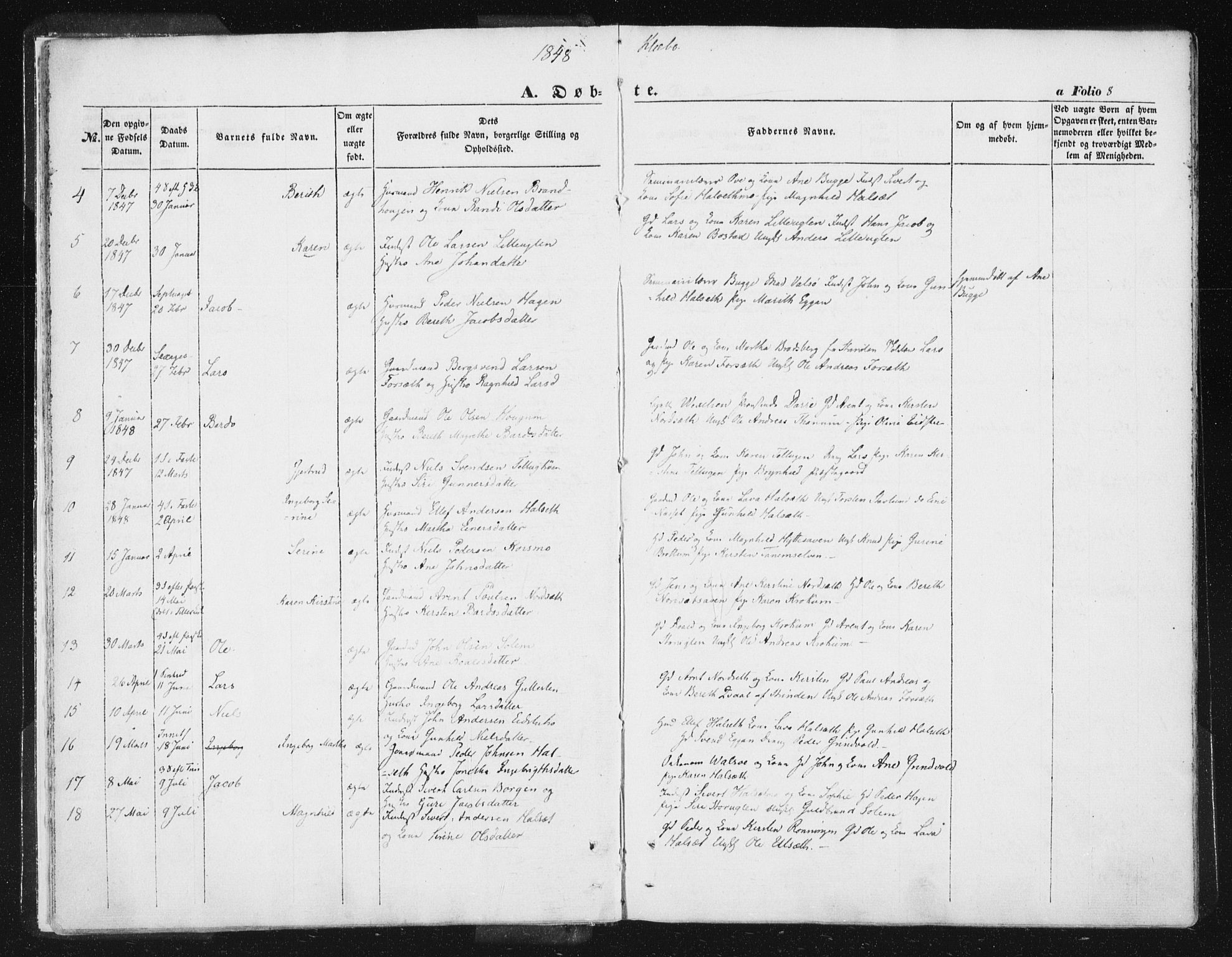 Ministerialprotokoller, klokkerbøker og fødselsregistre - Sør-Trøndelag, SAT/A-1456/618/L0441: Parish register (official) no. 618A05, 1843-1862, p. 8