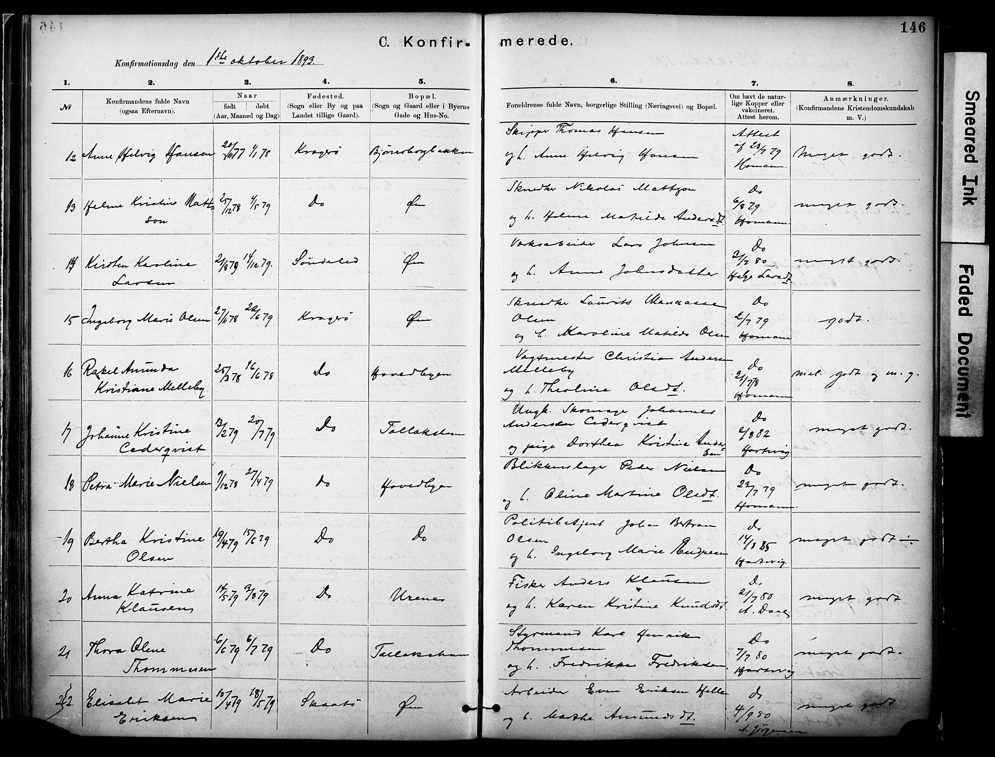 Kragerø kirkebøker, SAKO/A-278/F/Fa/L0012: Parish register (official) no. 12, 1880-1904, p. 146