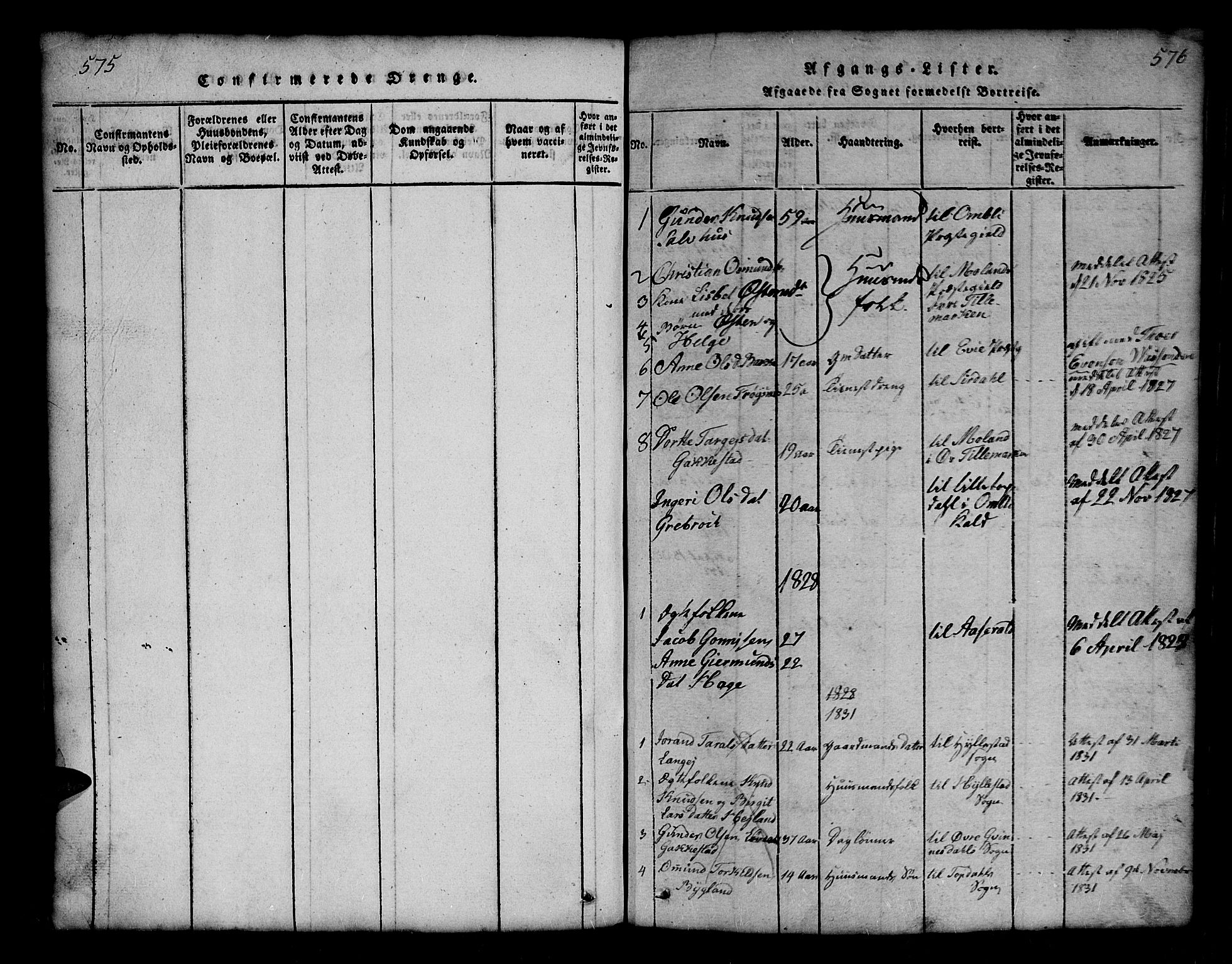 Bygland sokneprestkontor, SAK/1111-0006/F/Fb/Fbb/L0001: Parish register (copy) no. B 1, 1816-1843, p. 576-577
