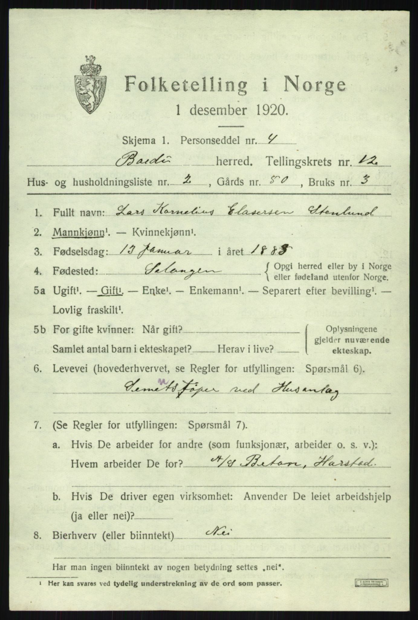 SATØ, 1920 census for Bardu, 1920, p. 3862