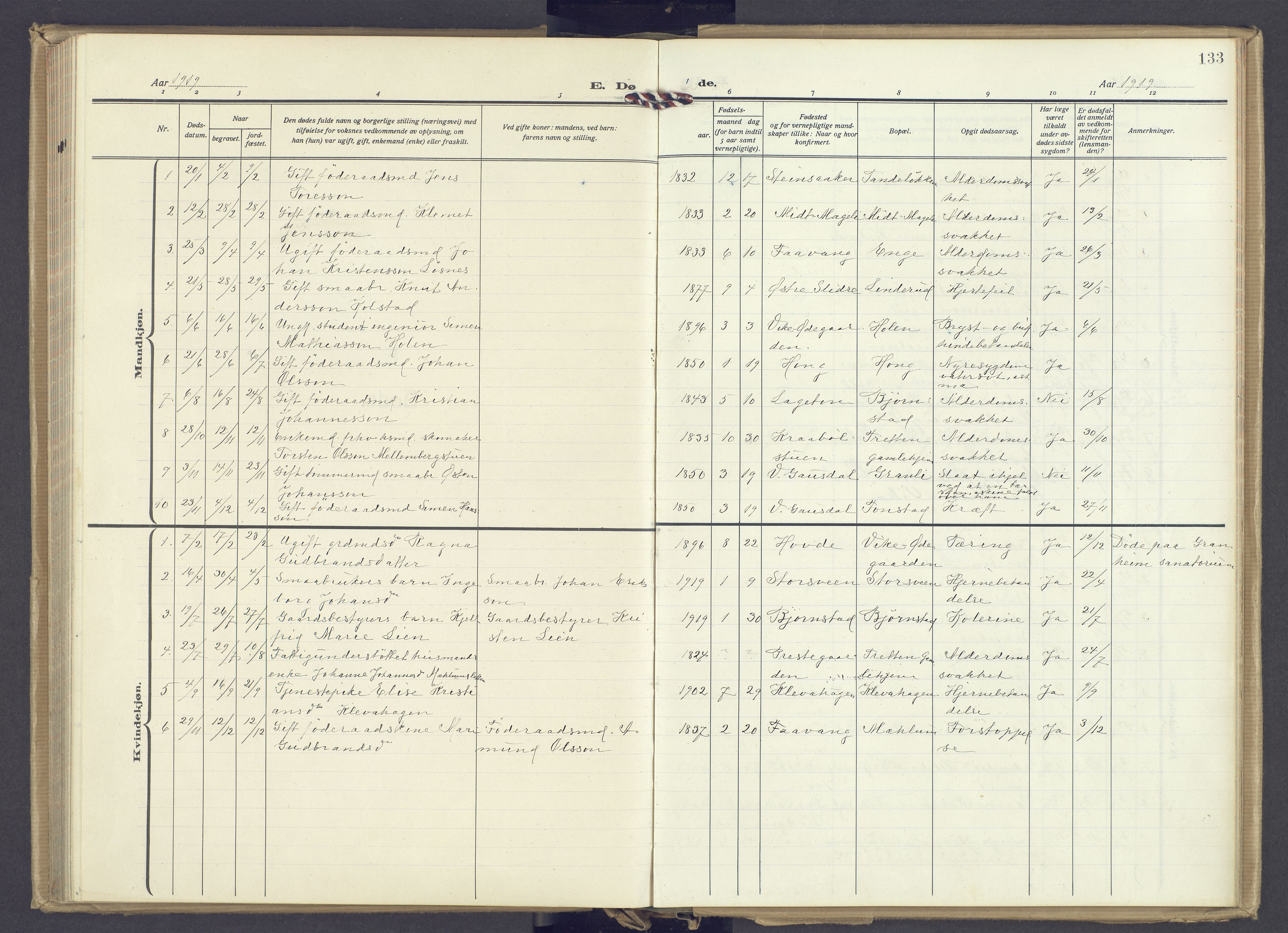 Øyer prestekontor, AV/SAH-PREST-084/H/Ha/Haa/L0014: Parish register (official) no. 14, 1919-1932, p. 133