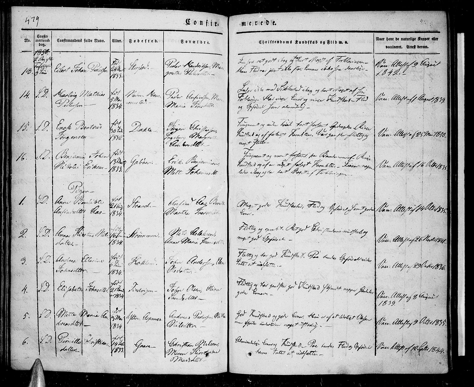 Kvæfjord sokneprestkontor, AV/SATØ-S-1323/G/Ga/Gaa/L0003kirke: Parish register (official) no. 3, 1830-1857, p. 479