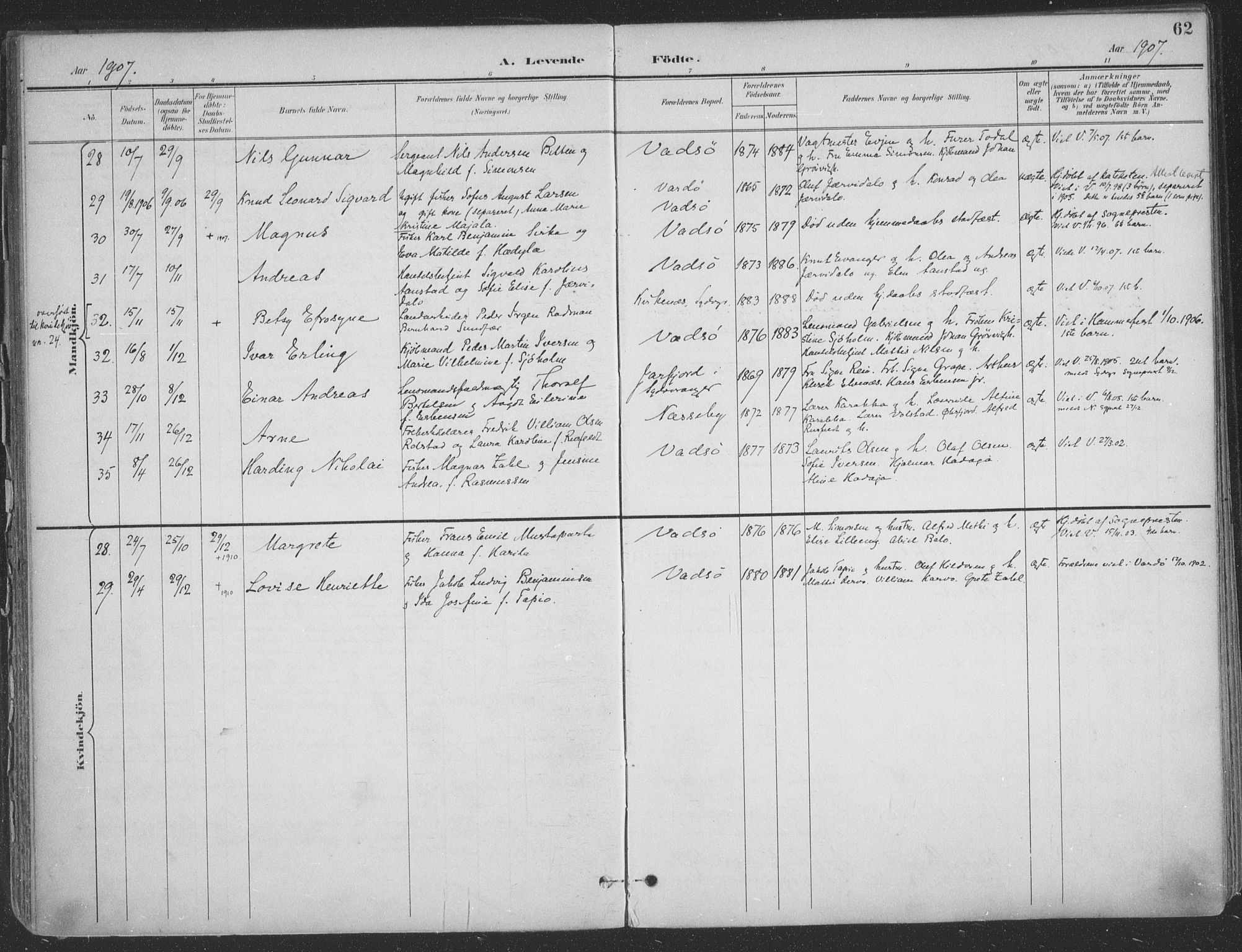 Vadsø sokneprestkontor, AV/SATØ-S-1325/H/Ha/L0007kirke: Parish register (official) no. 7, 1896-1916, p. 62