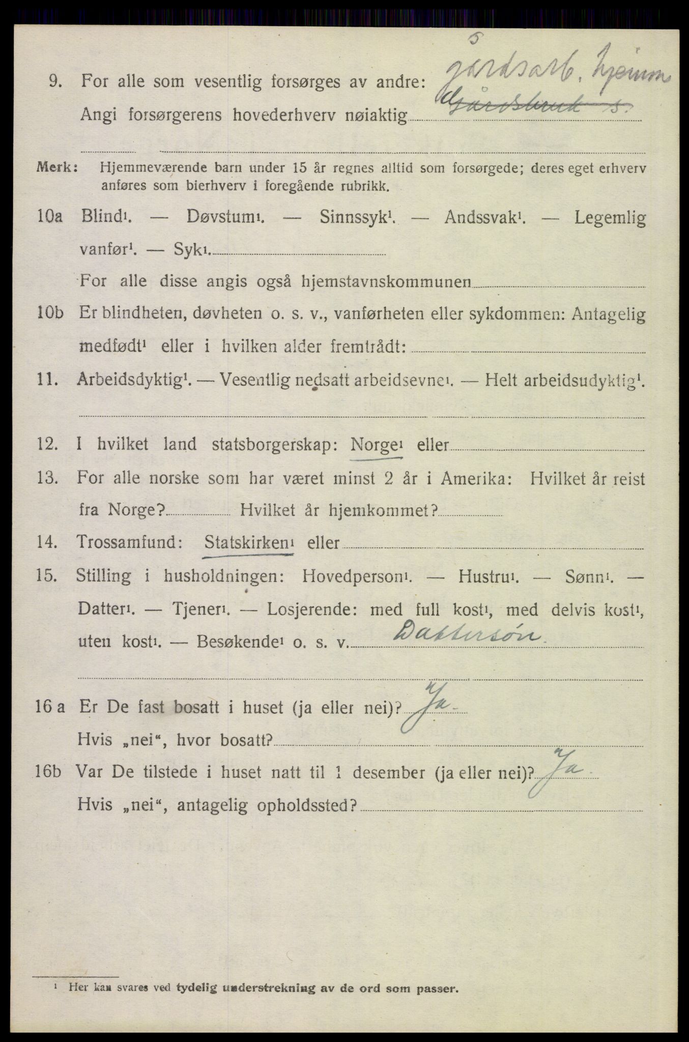 SAH, 1920 census for Tynset, 1920, p. 2445