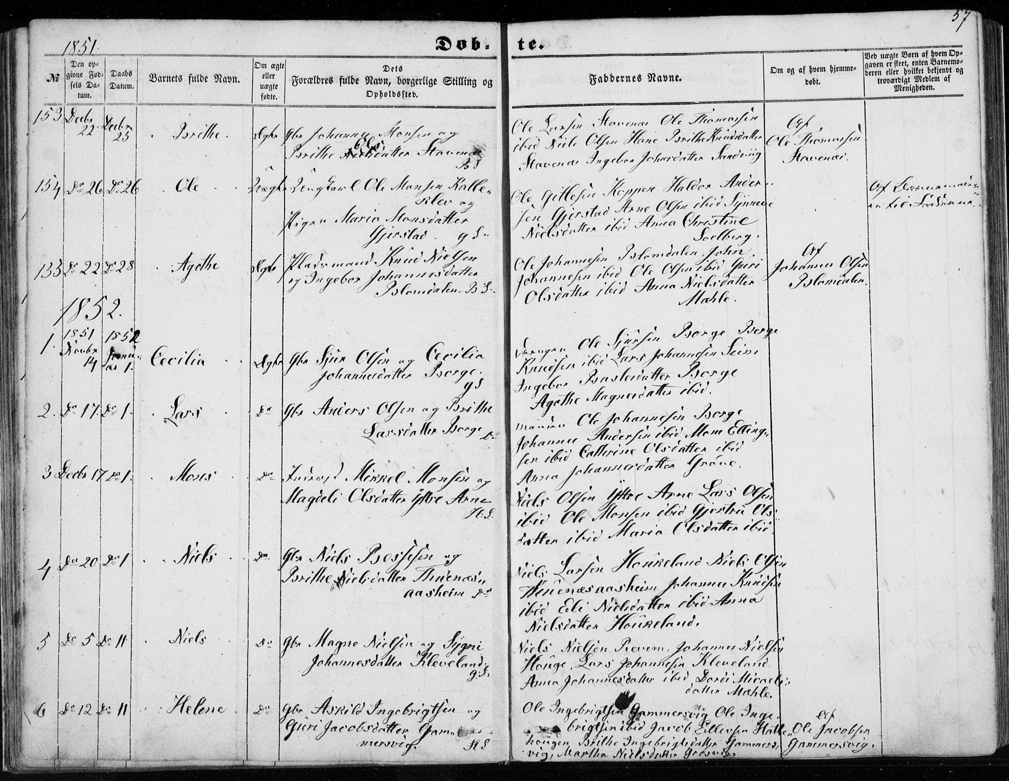 Haus sokneprestembete, SAB/A-75601/H/Haa: Parish register (official) no. A 16 I, 1848-1857, p. 57